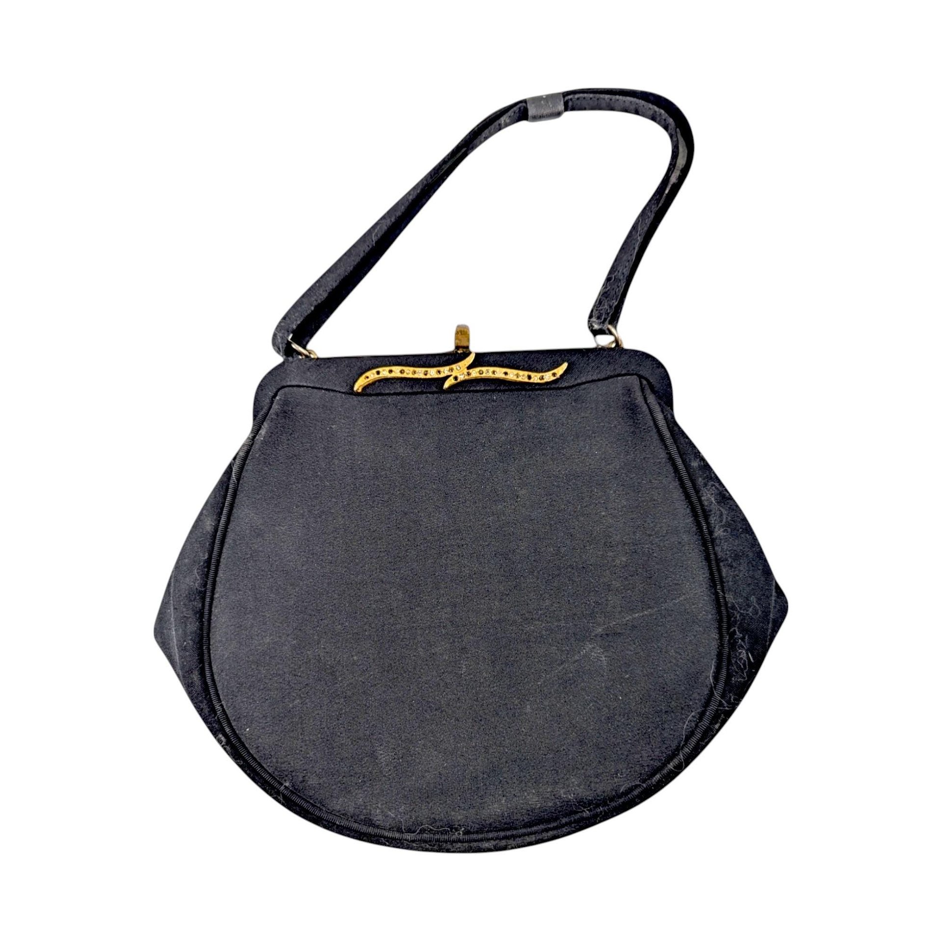 Vintage Black Evening Bag, Gold Tone Clasp, Classic Formal Handbag, Gift for Her