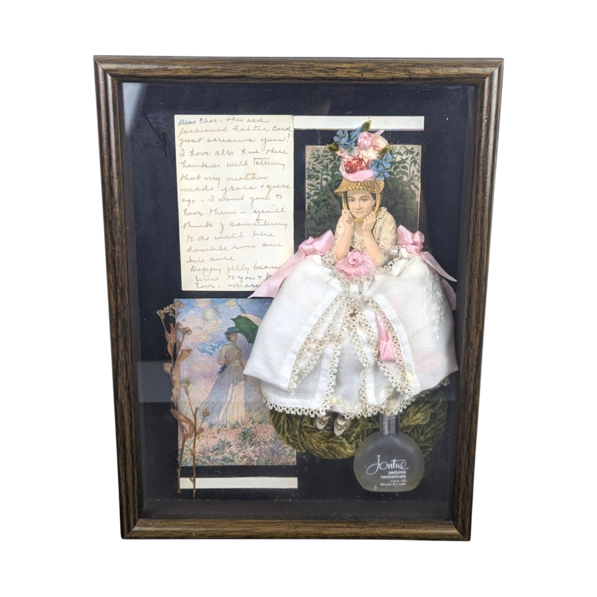 Vintage Shadow Box Collage | Perfume Theme | Romantic Art | Antique Ephemera | Wall Decor