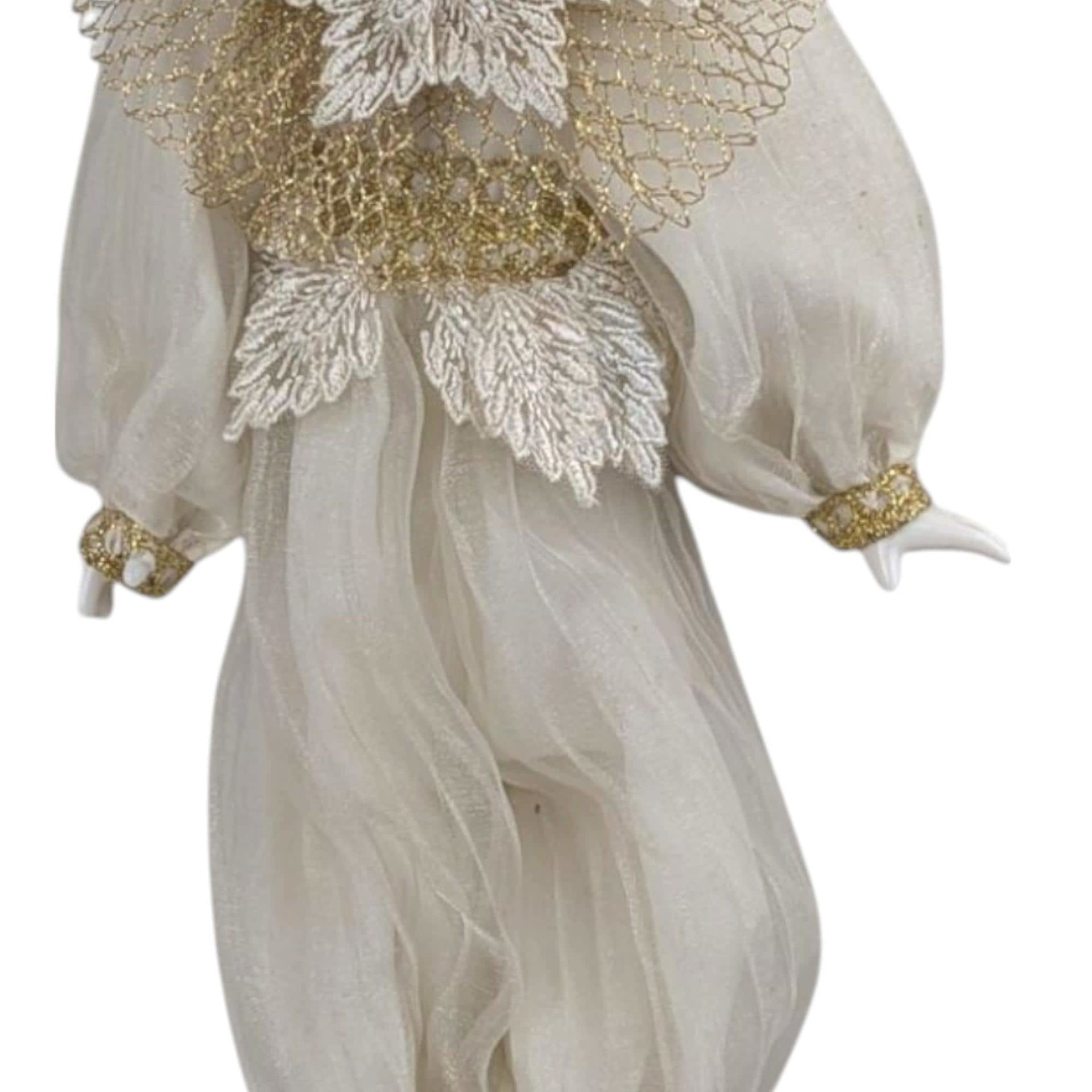 Vintage Cream and Gold Harlequin Doll, Porcelain Head and Limbs, 14 Inch Collectible Doll, Unique Gift for Doll Collectors