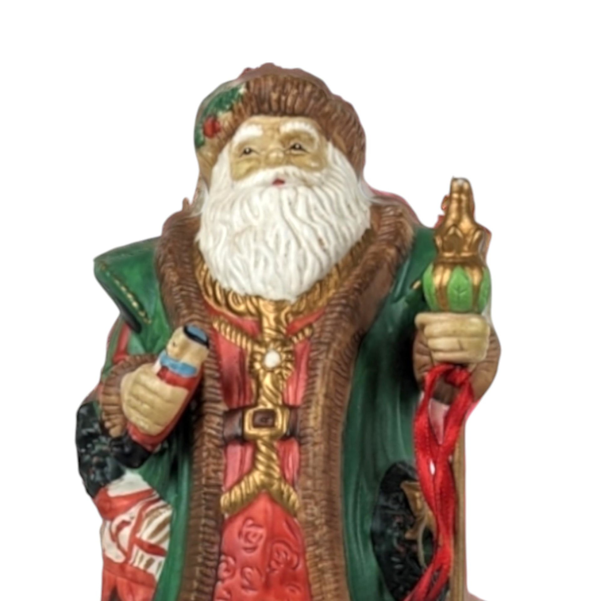Vintage 1990s Merry Old Soul Ceramic Santa Music Box, 10 Inches Tall, Christmas Decor, Holiday Music Box, Gift for Collector