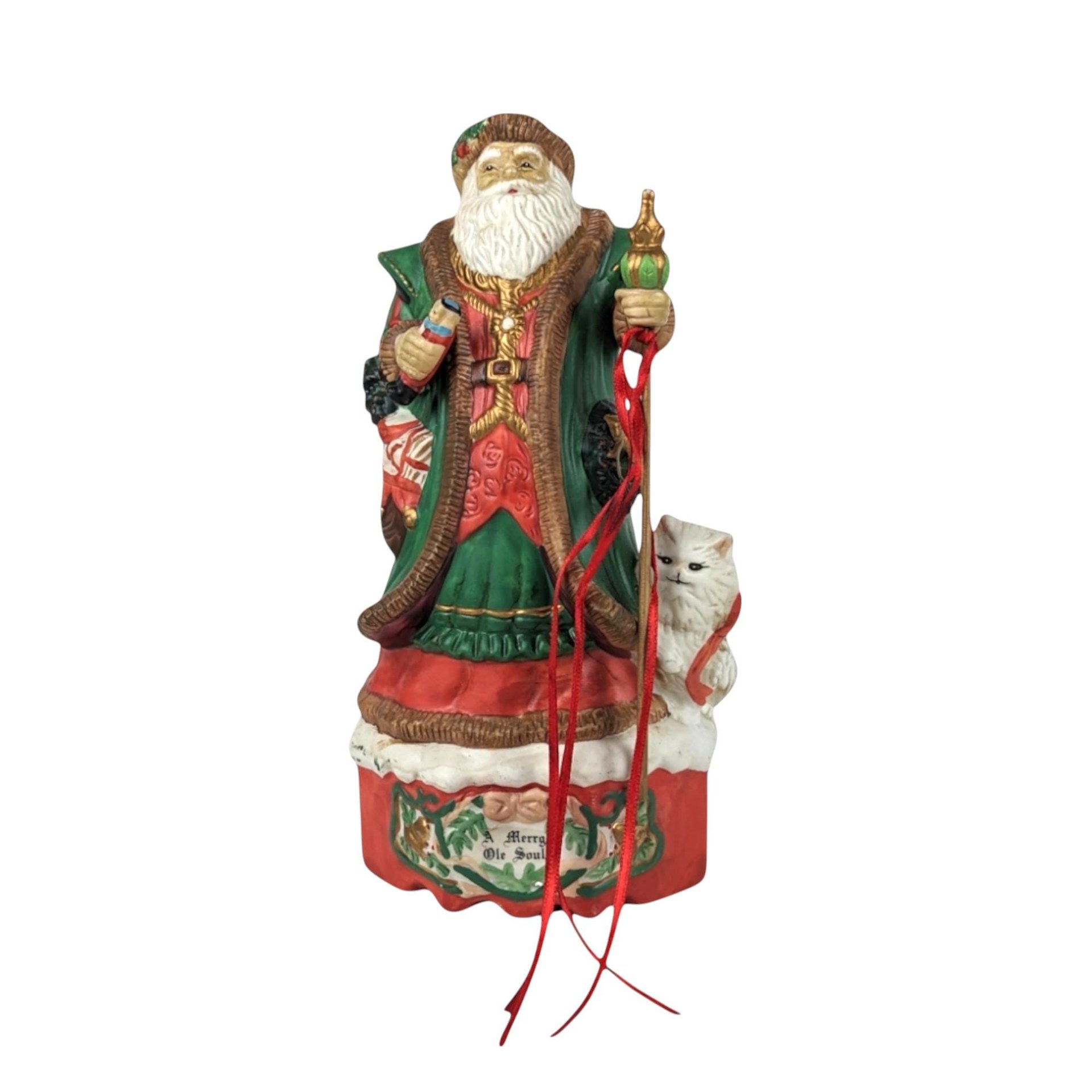 Vintage 1990s Merry Old Soul Ceramic Santa Music Box, 10 Inches Tall, Christmas Decor, Holiday Music Box, Gift for Collector