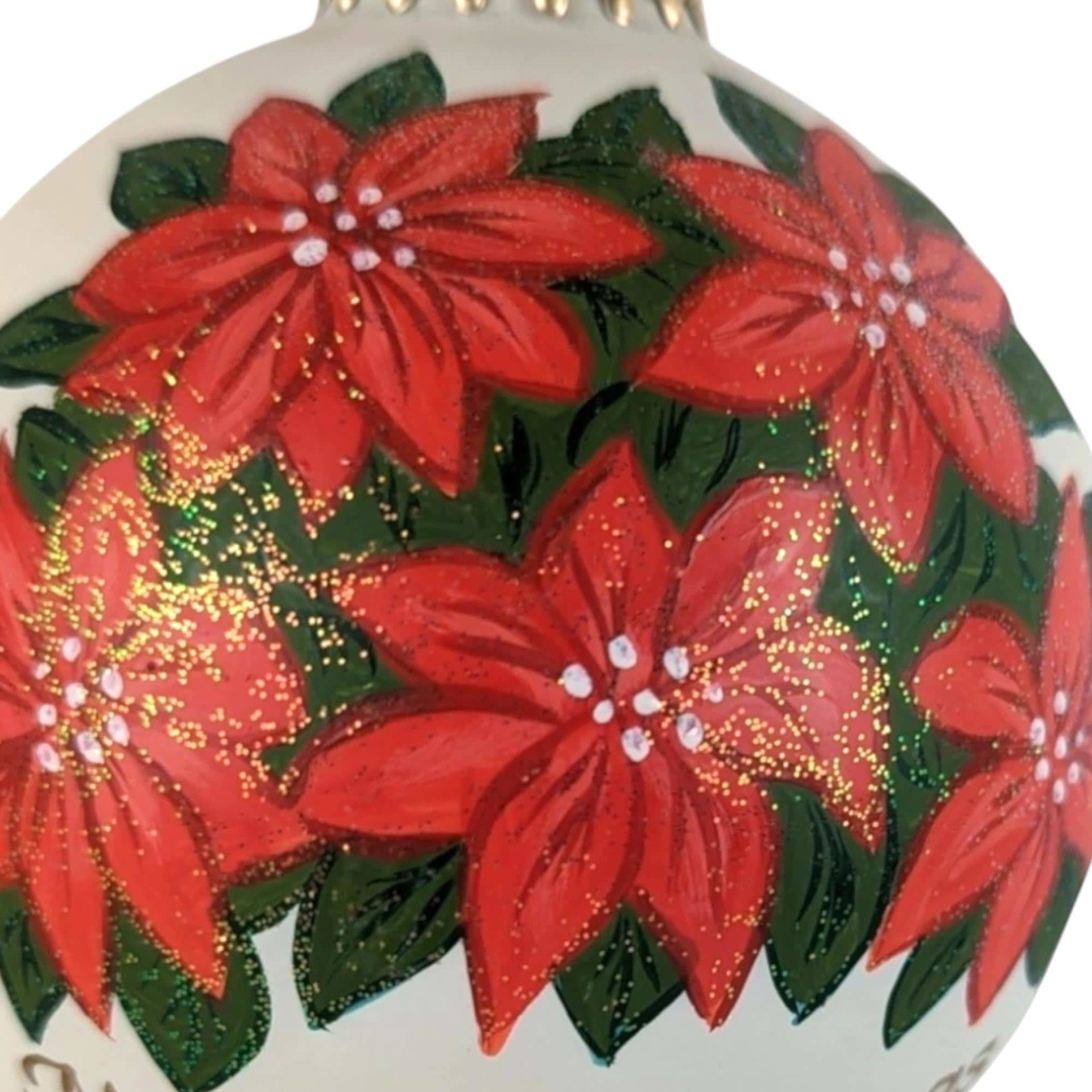 2001 Vaillancourt Folk Art Poinsettia Glass Ornament, Vintage Christmas Ornament, Hand-Painted, Holiday Decor, Collectible Ornament