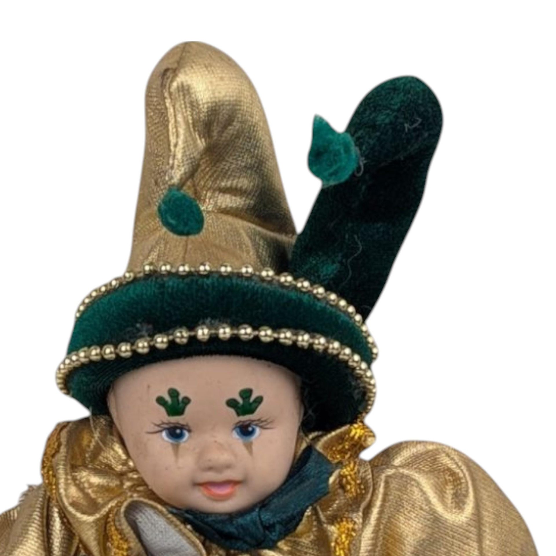 Vintage Little Irish Jester Doll, Porcelain Head Hands Feet, 9.25 Inch Height, Collectible Irish Decor, Whimsical Shelf Display
