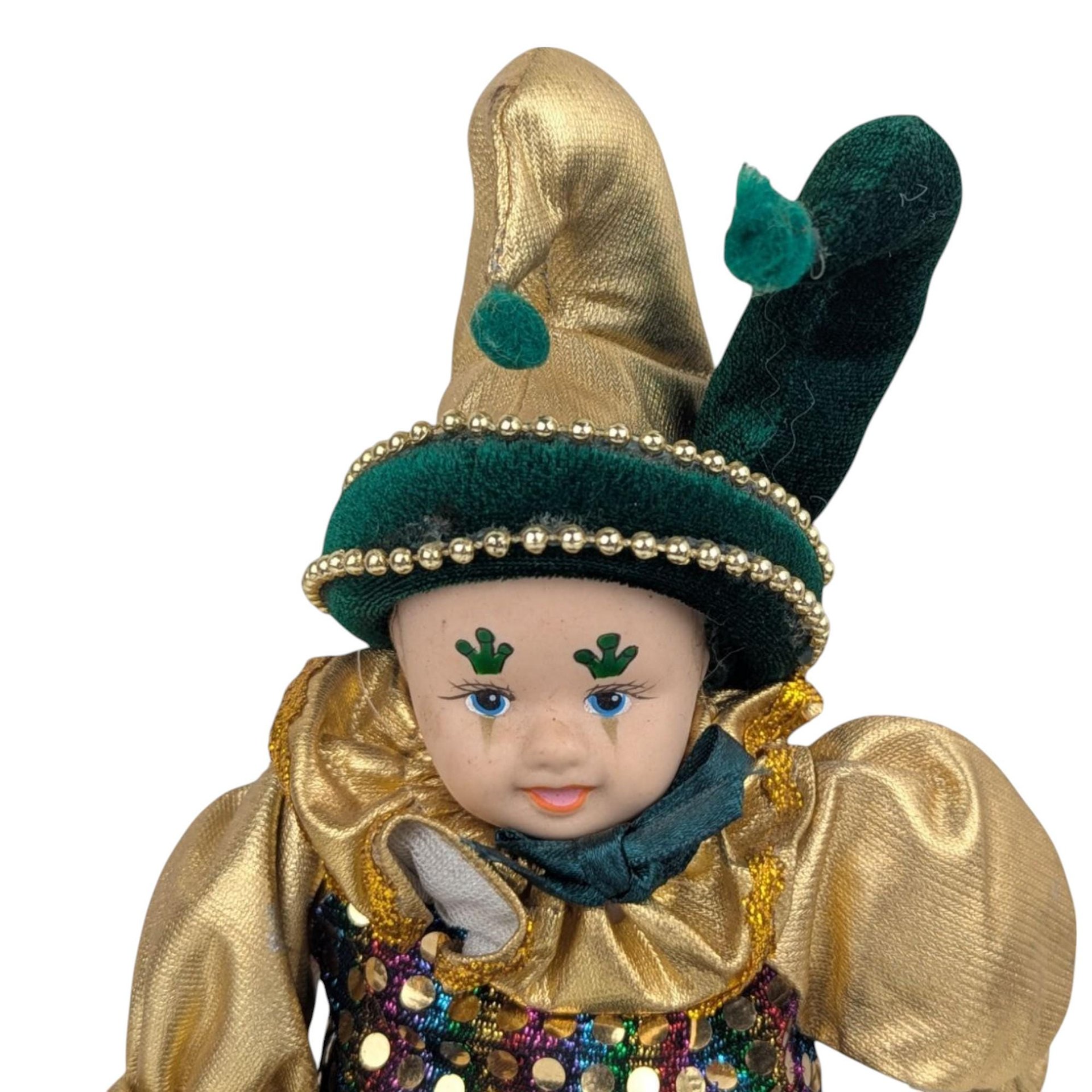 Vintage Little Irish Jester Doll, Porcelain Head Hands Feet, 9.25 Inch Height, Collectible Irish Decor, Whimsical Shelf Display