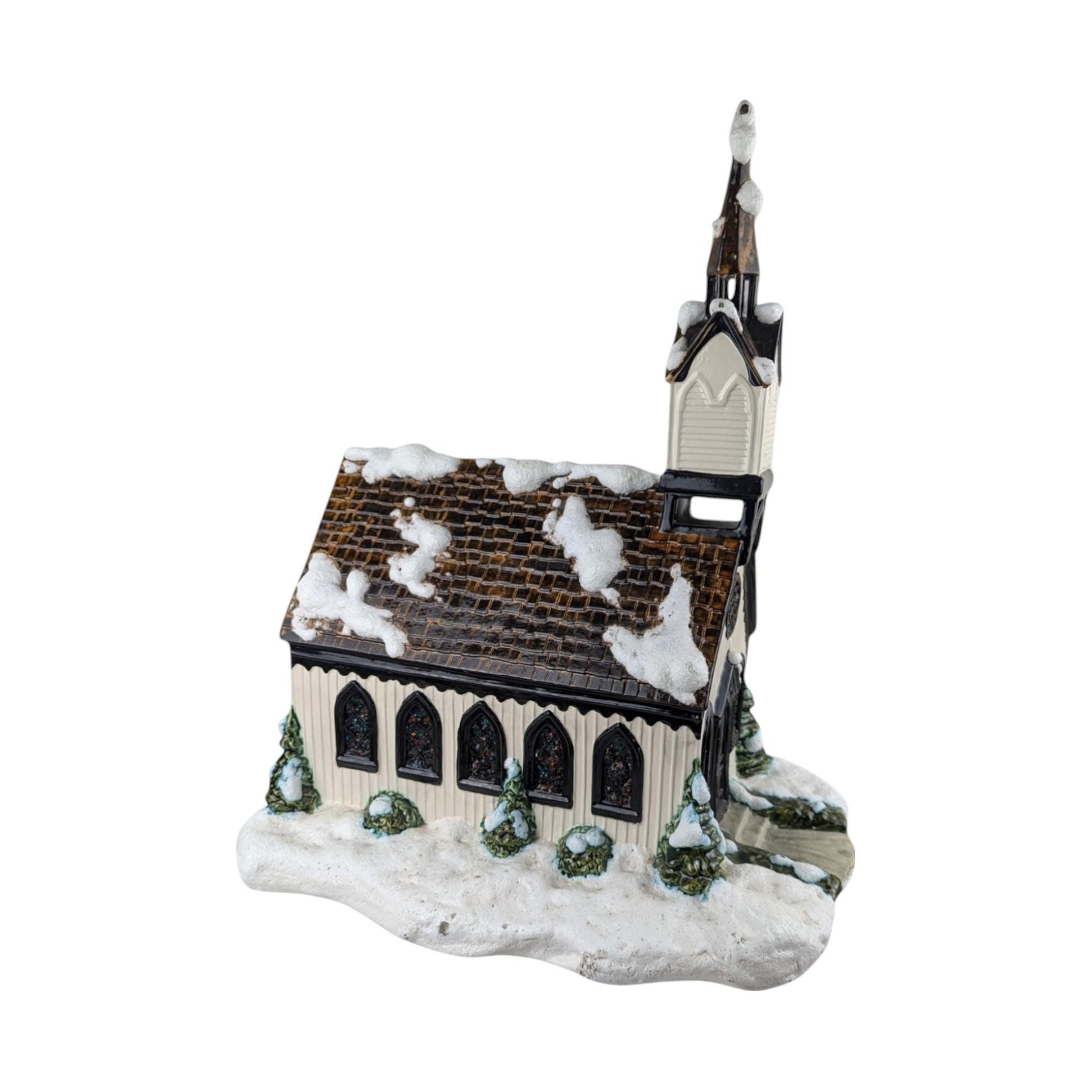 Vintage Byron Mold Lighted Musical Church, Ceramic Christmas Village Decoration, Holiday Decor, Gift for Collector