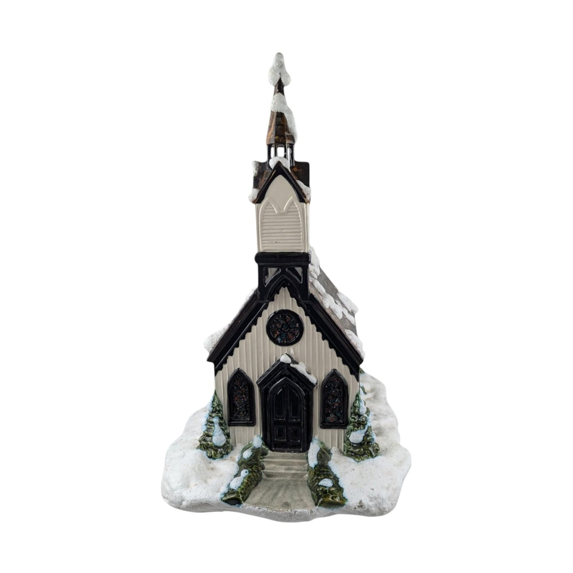 Vintage Byron Mold Lighted Musical Church, Ceramic Christmas Village Decoration, Holiday Decor, Gift for Collector