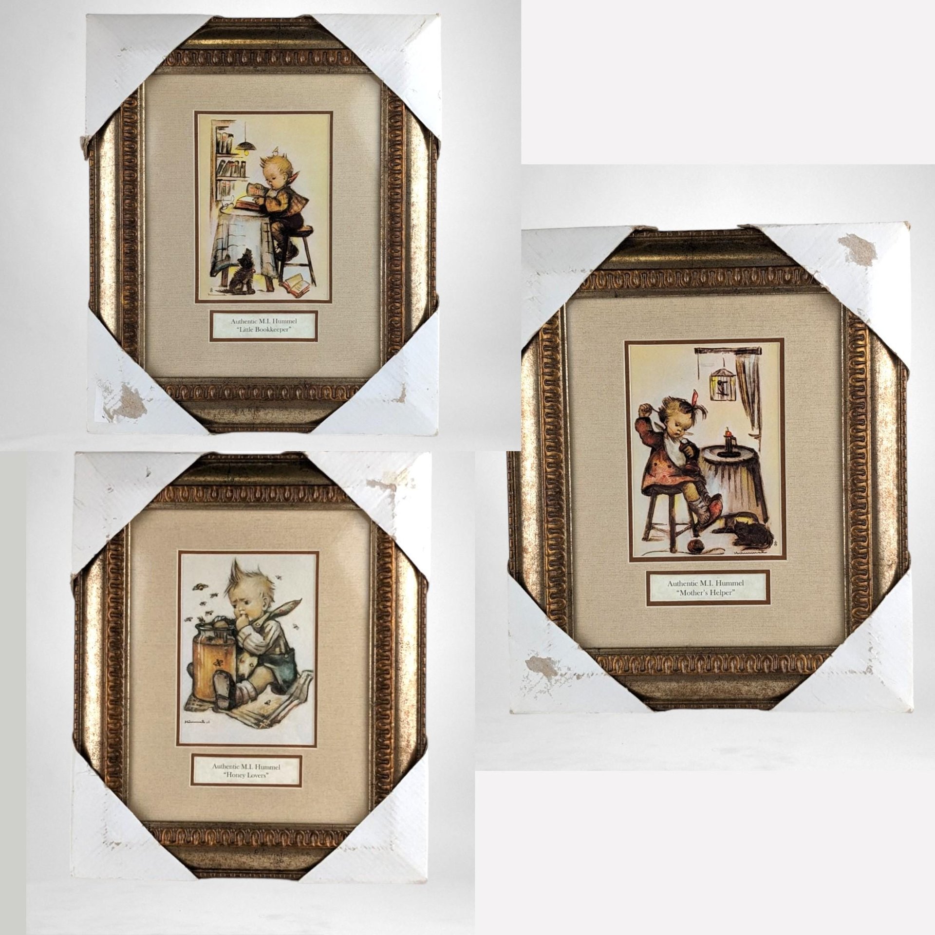 Vintage Hummel Prints Set, 1981 Framed Hummel Art, Honey Lovers, Mother's Helper, Little Bookkeeper, Collectible Hummel