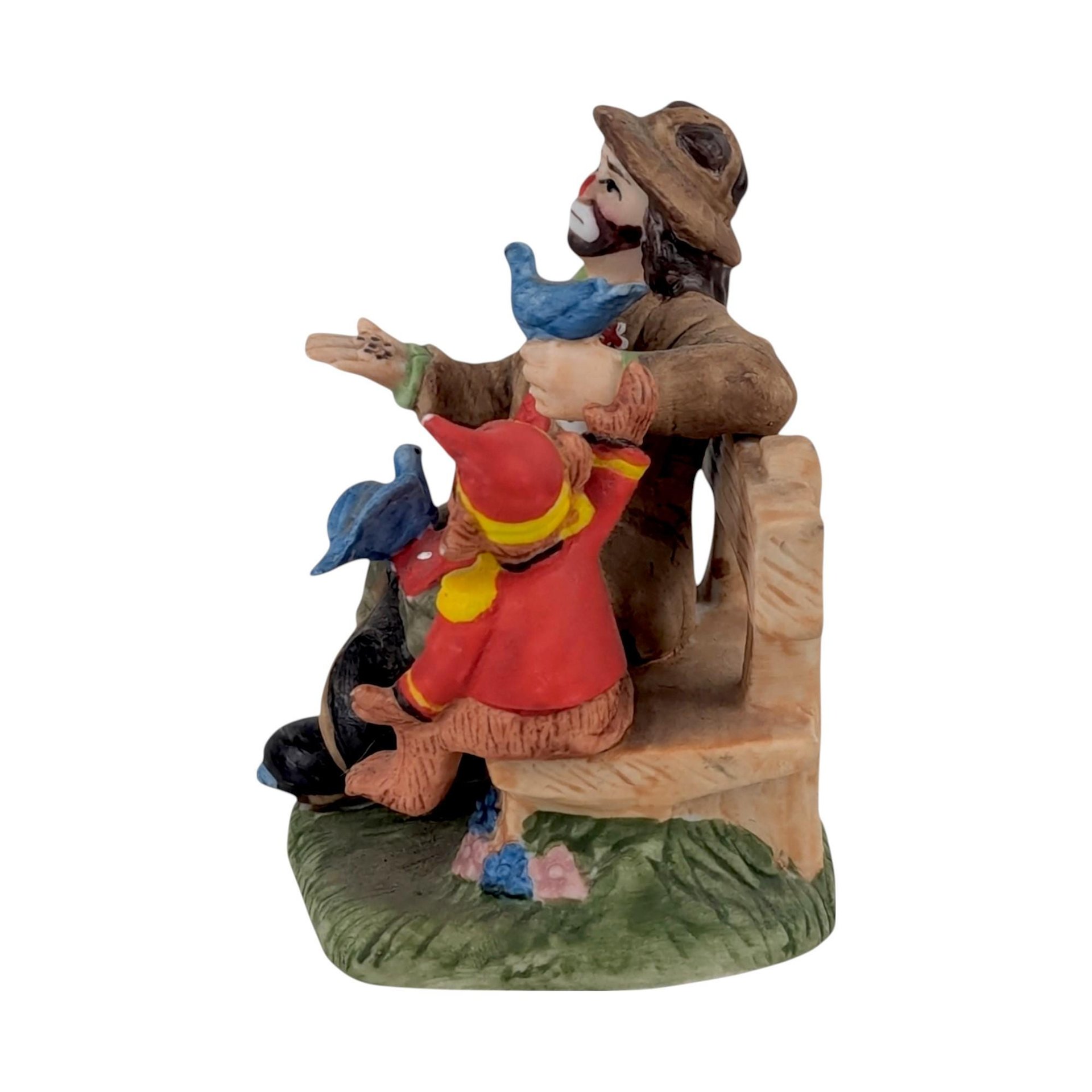 Vintage Flambro 3" Emmett Kelly Jr. Feeding Birds Figurine, Ceramic Clown, Collectible Figurine, Gift for Bird Lover, Circus Decor