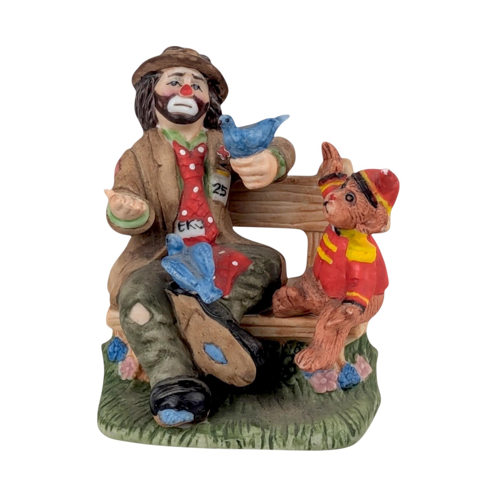 Vintage Flambro 3" Emmett Kelly Jr. Feeding Birds Figurine, Ceramic Clown, Collectible Figurine, Gift for Bird Lover, Circus Decor