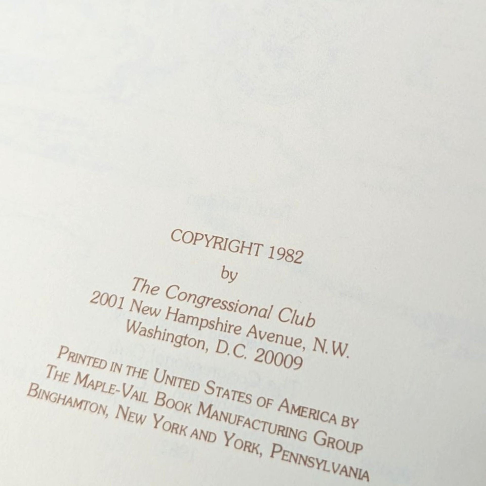 1982 The Congressional Club Cook Book, Hardcover, Washington D.C. Culinary History