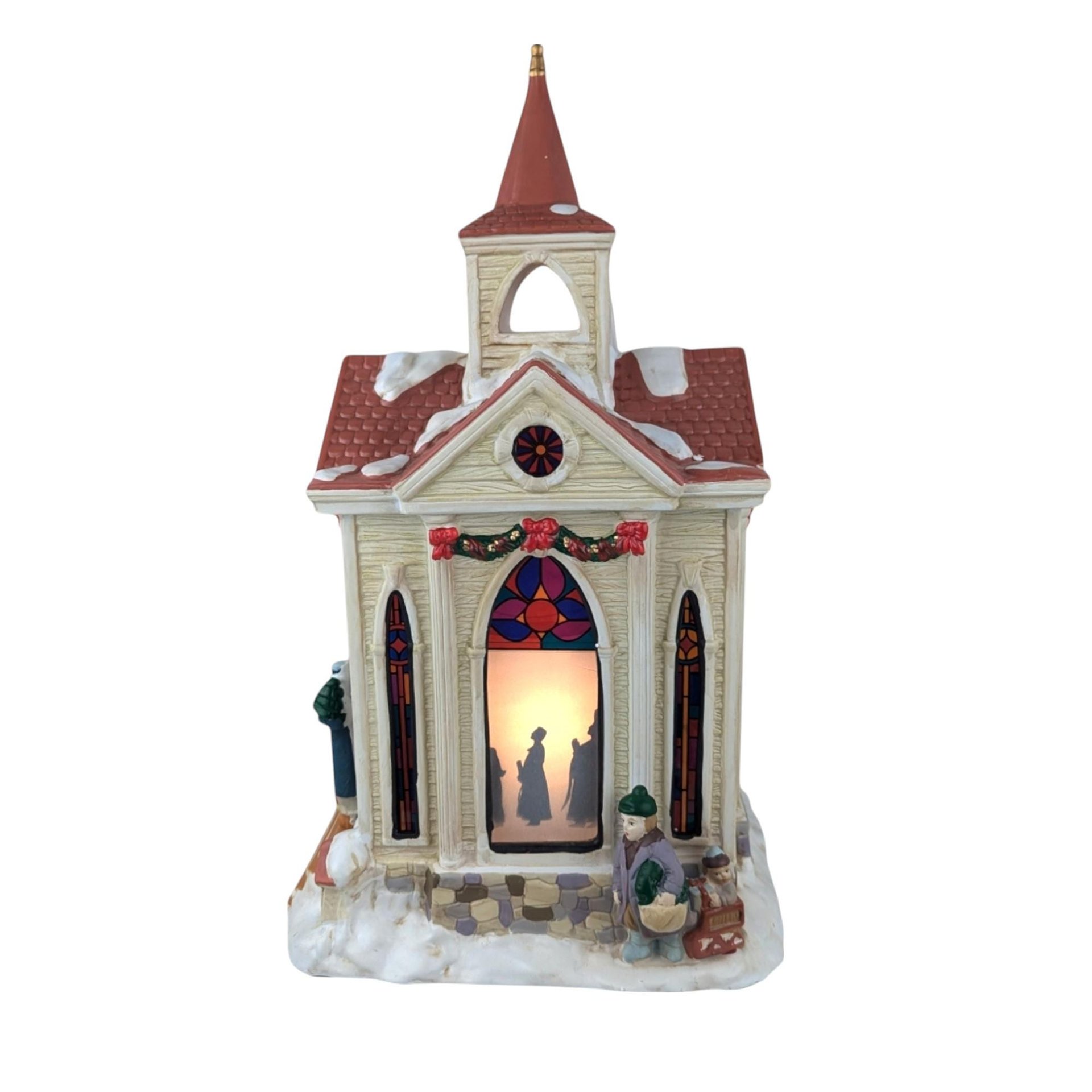 1998 Mr. Christmas Village Square Lighted Silhouette Church, Vintage Ceramic Christmas Decoration, Holiday Decor, Gift for Collector