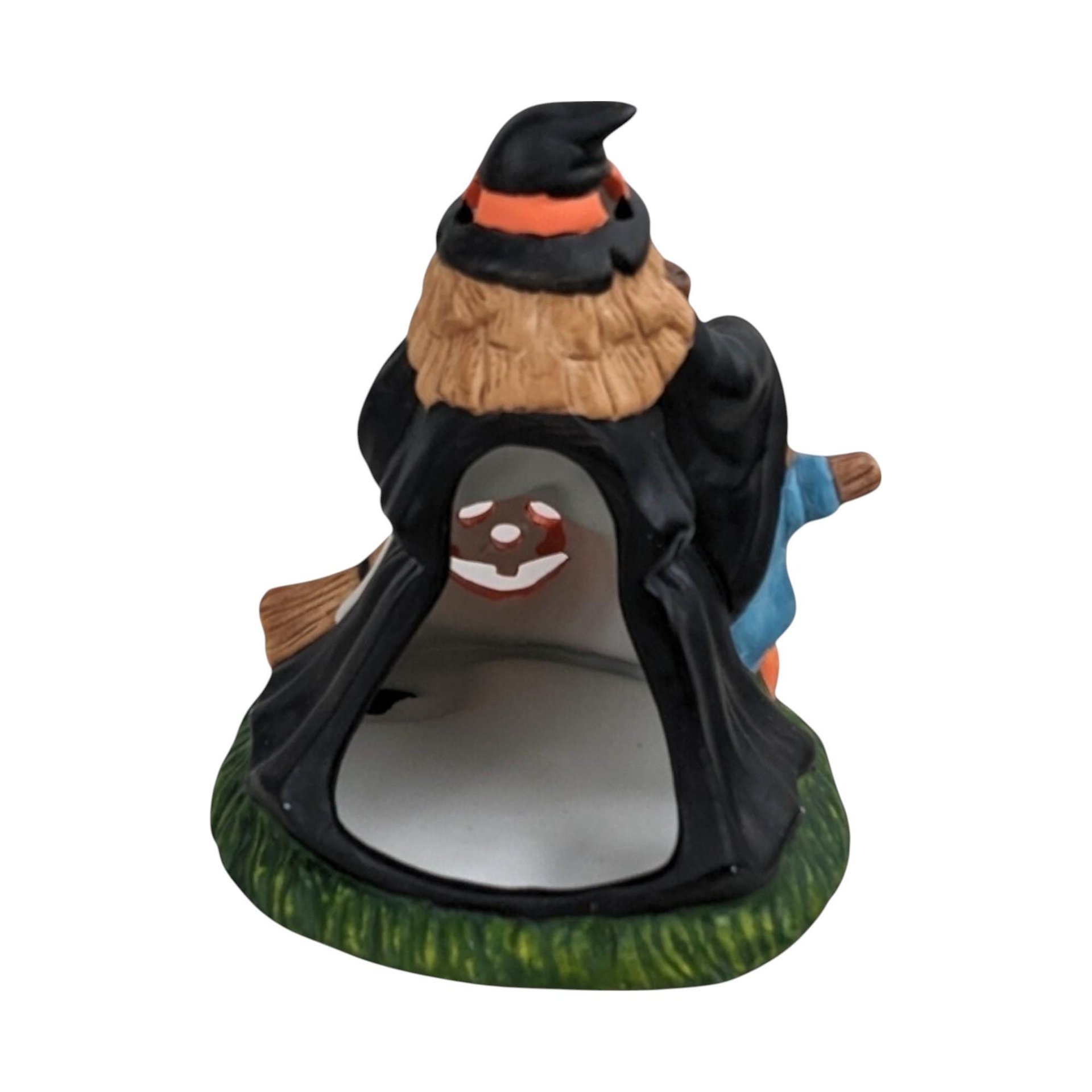 Vintage Halloween Decor Lot - Handmade Witch Wall Hanging, Ceramic Witch Tealight Holder, Black Cat Figurine, Witch Ornament with Snake