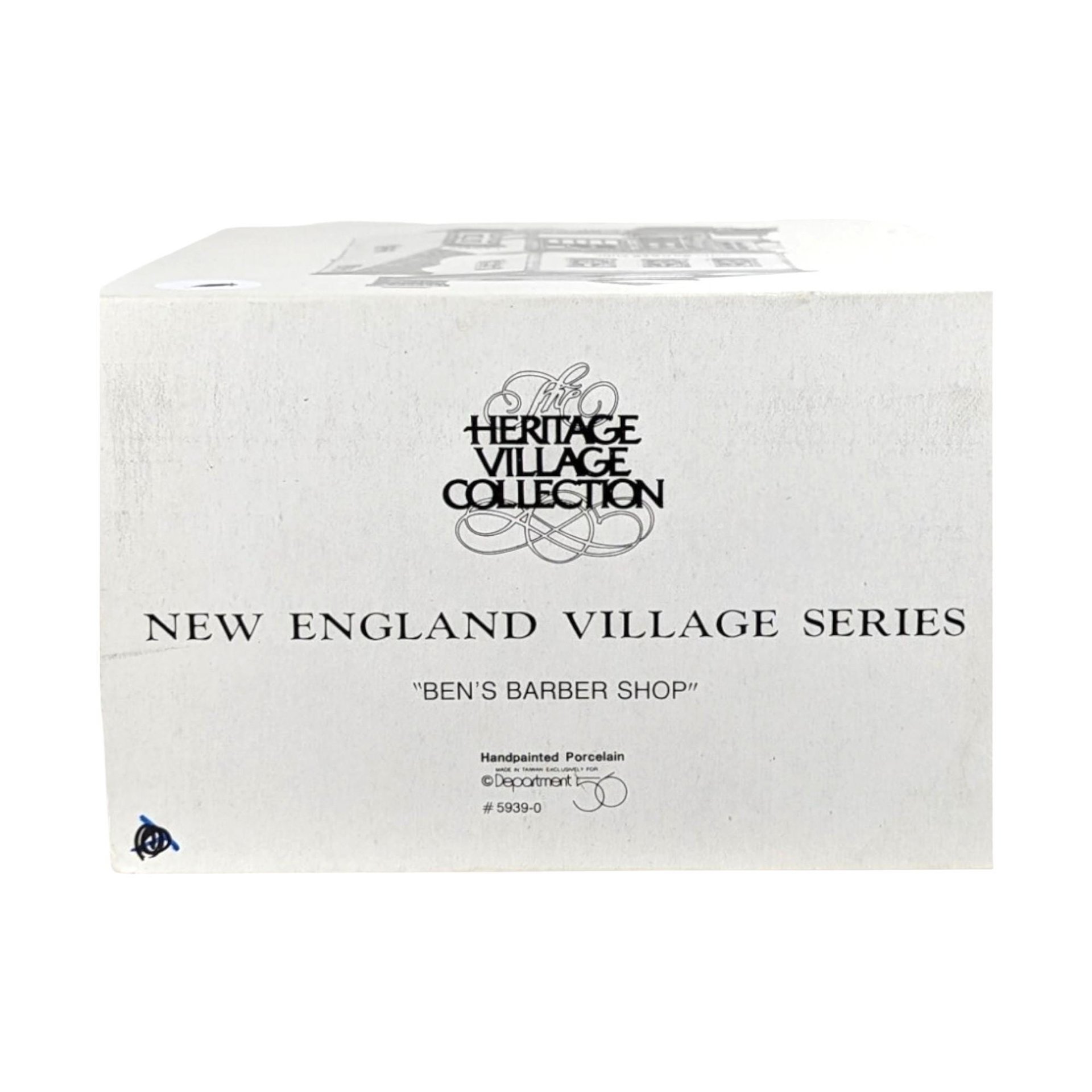 Vintage Dept 56 Ben's Barber Shop - New England Village #5939-0 -  Lighted Porcelain Building