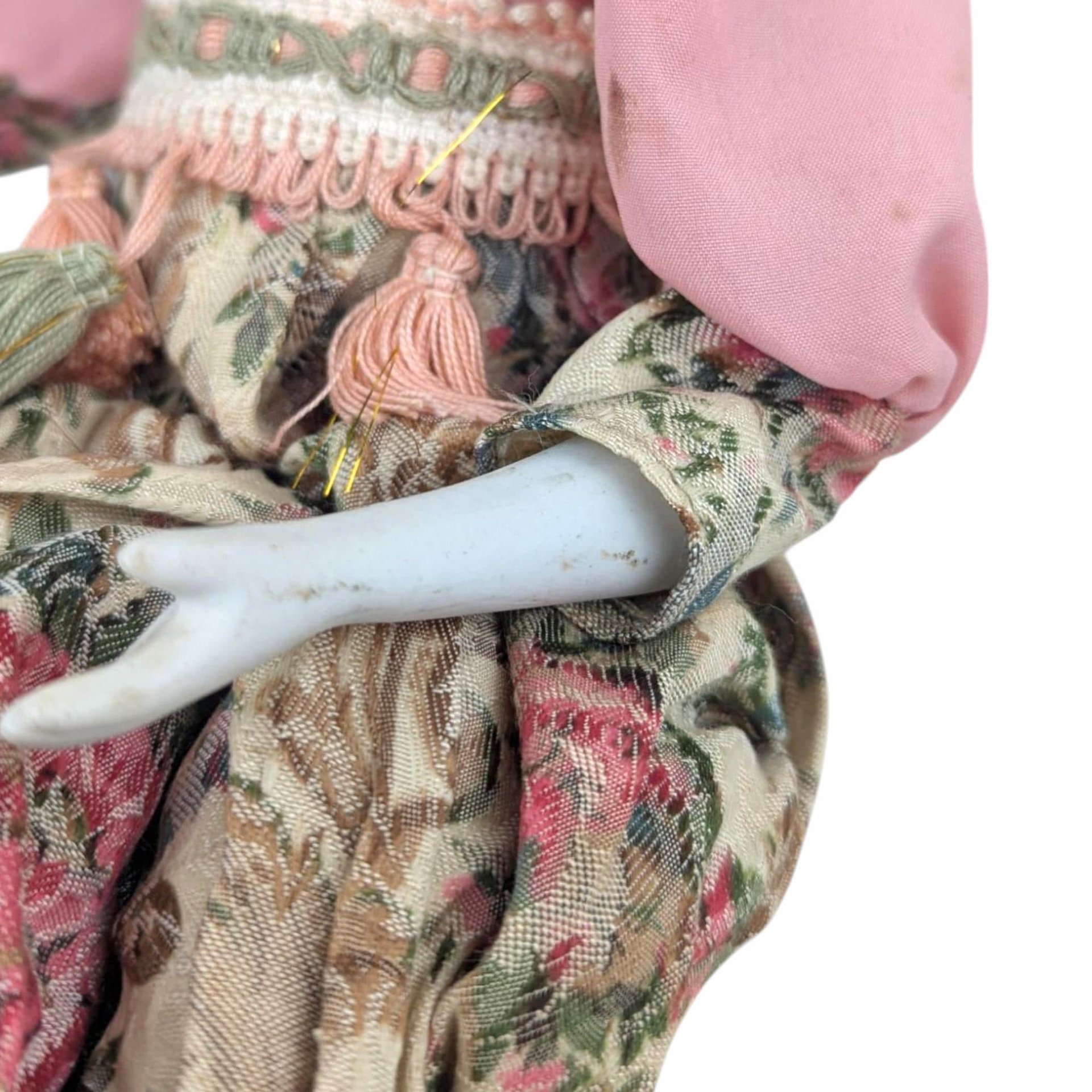 Vintage Harlequin Musical Doll, Porcelain, Floral Costume, 15.5 Inches, Collectible Doll, Working Music Box