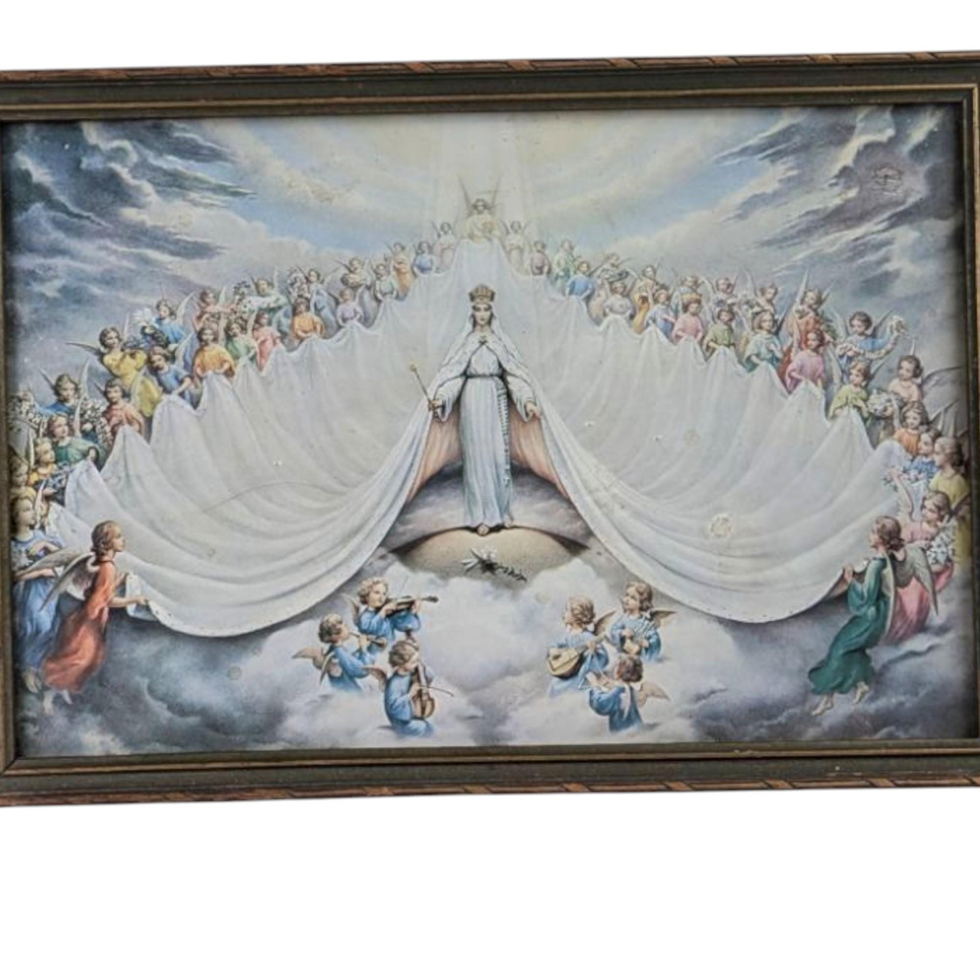Vintage Mary Immaculate, Queen of the Universe Framed Print, Religious Art, Angelic Scene, Christian Gift, Framed Religious Print