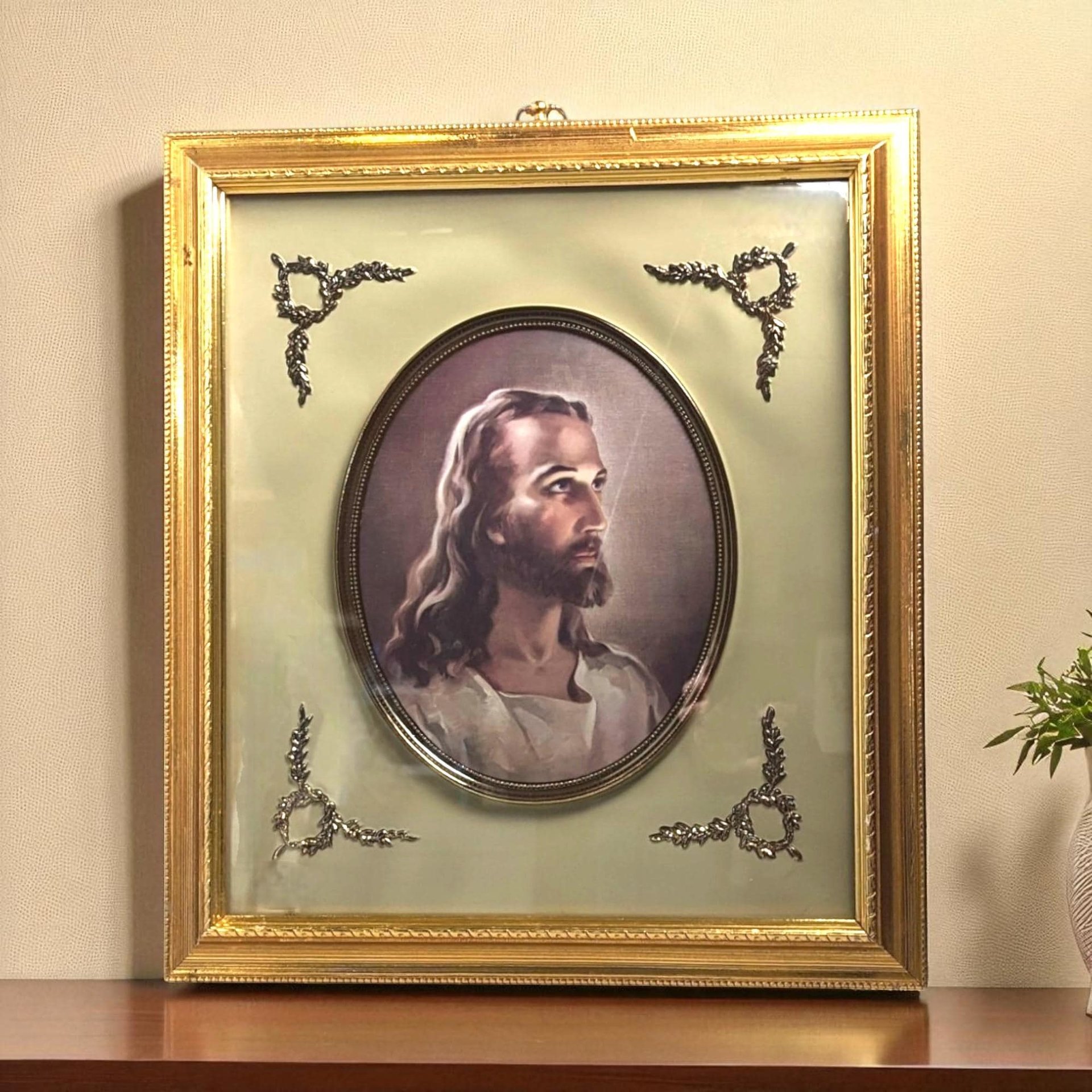 Vintage Turner Head of Christ Framed Picture | Religious Wall Art | 19 1/4" x 15 1/4"