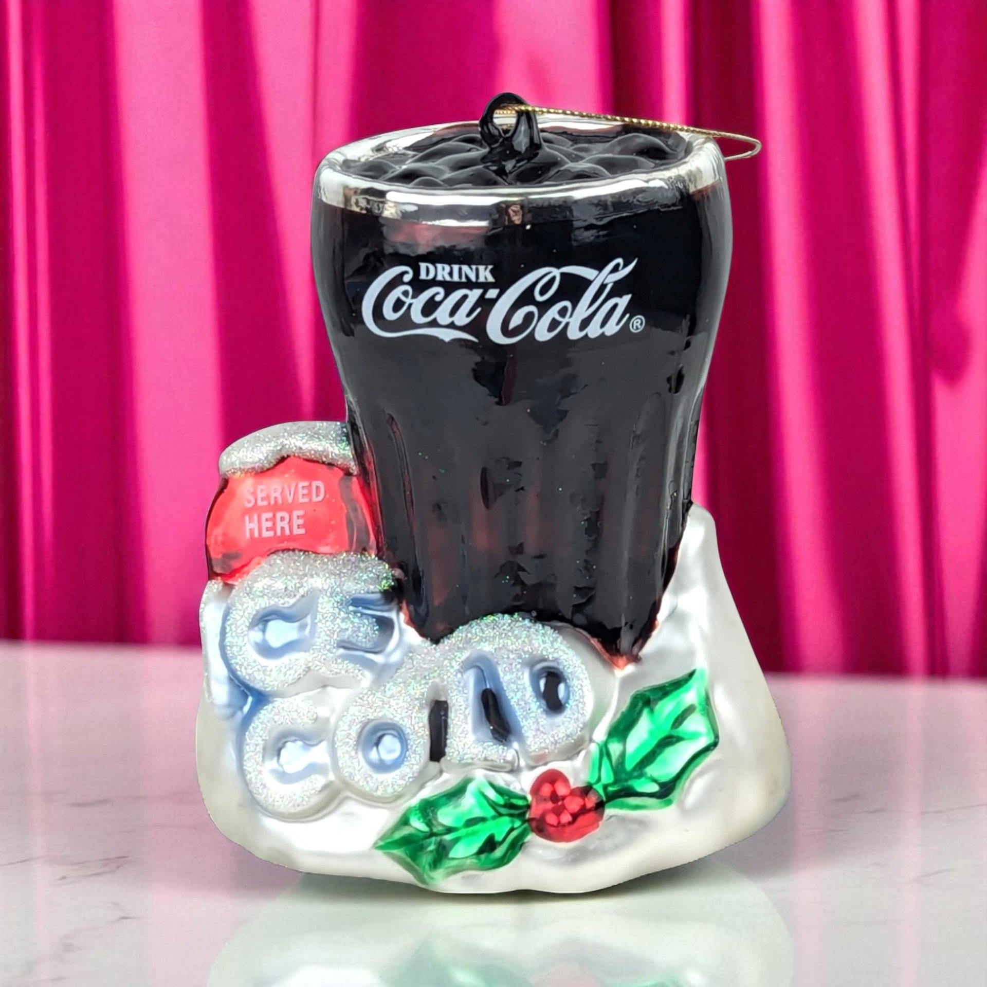 Vintage Coca-Cola Blown Glass Ornament: "Served Here" Christmas Decor