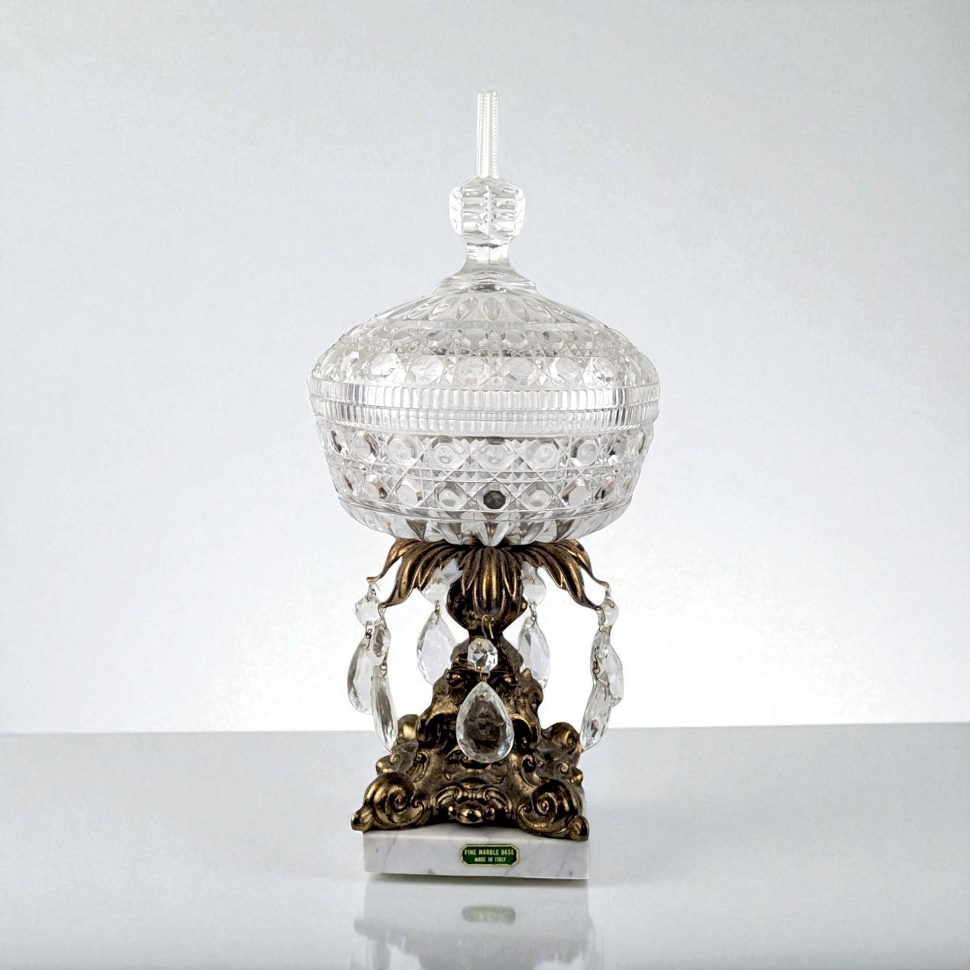 Vintage Crystal and Marble Candy Dish, Covered Candy Bowl, Italian Marble Base, Crystal Candy Jar, Elegant Home Decor, Gift for Hostess