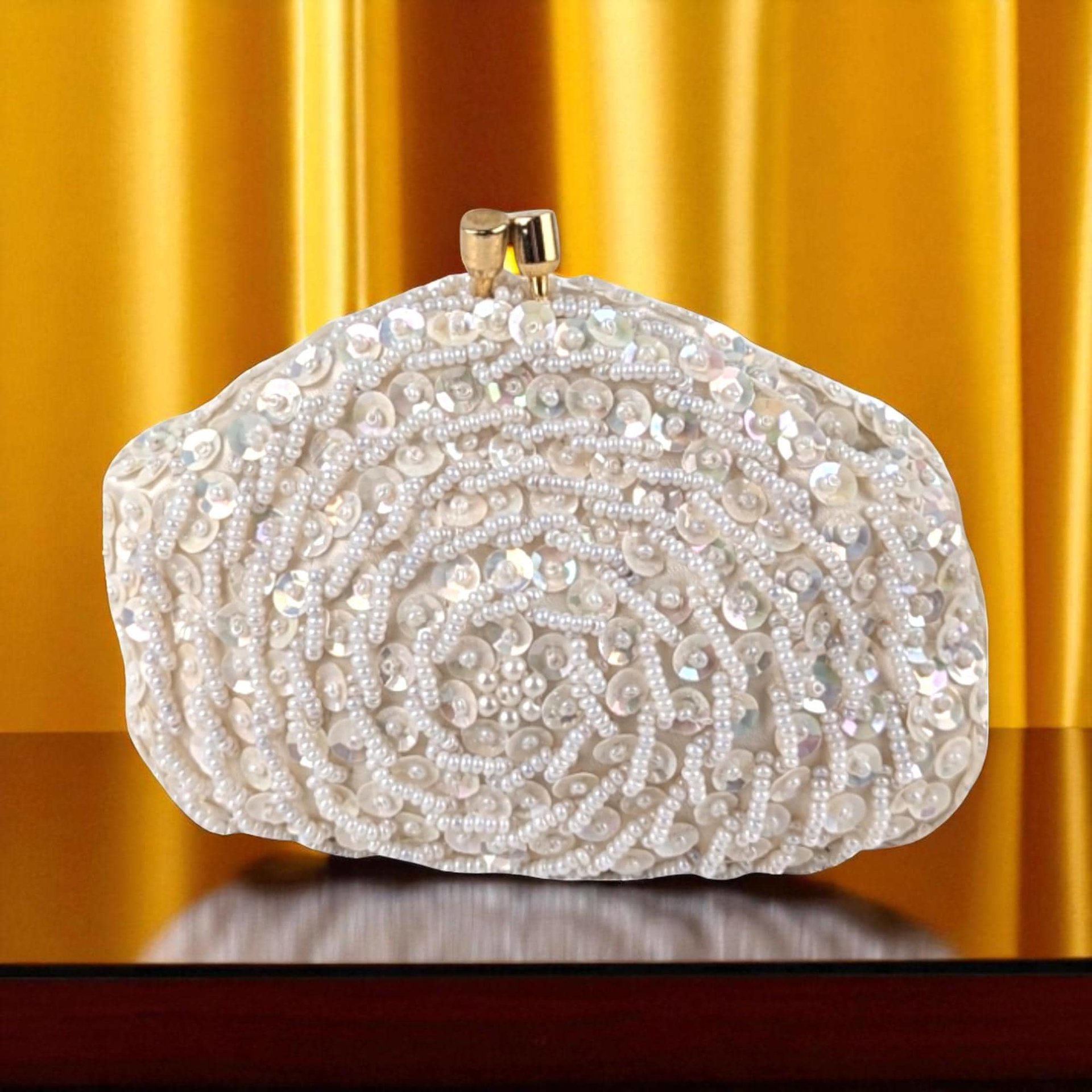 Vintage Princess Gardner Beaded Sequin Coin Purse, Ivory Evening Bag, Bridal Purse, Gift for Her, Original Box