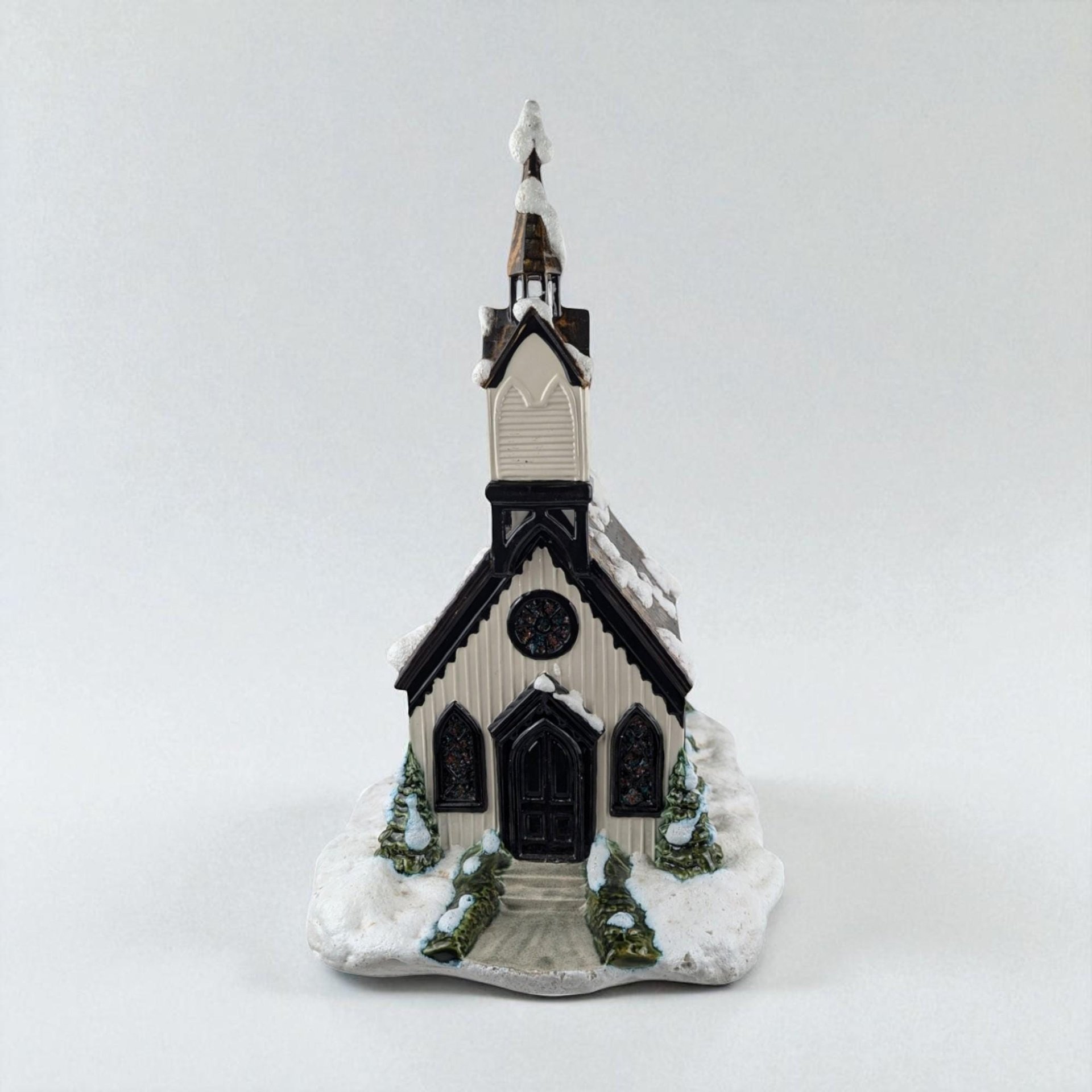 Vintage Byron Mold Lighted Musical Church, Ceramic Christmas Village Decoration, Holiday Decor, Gift for Collector