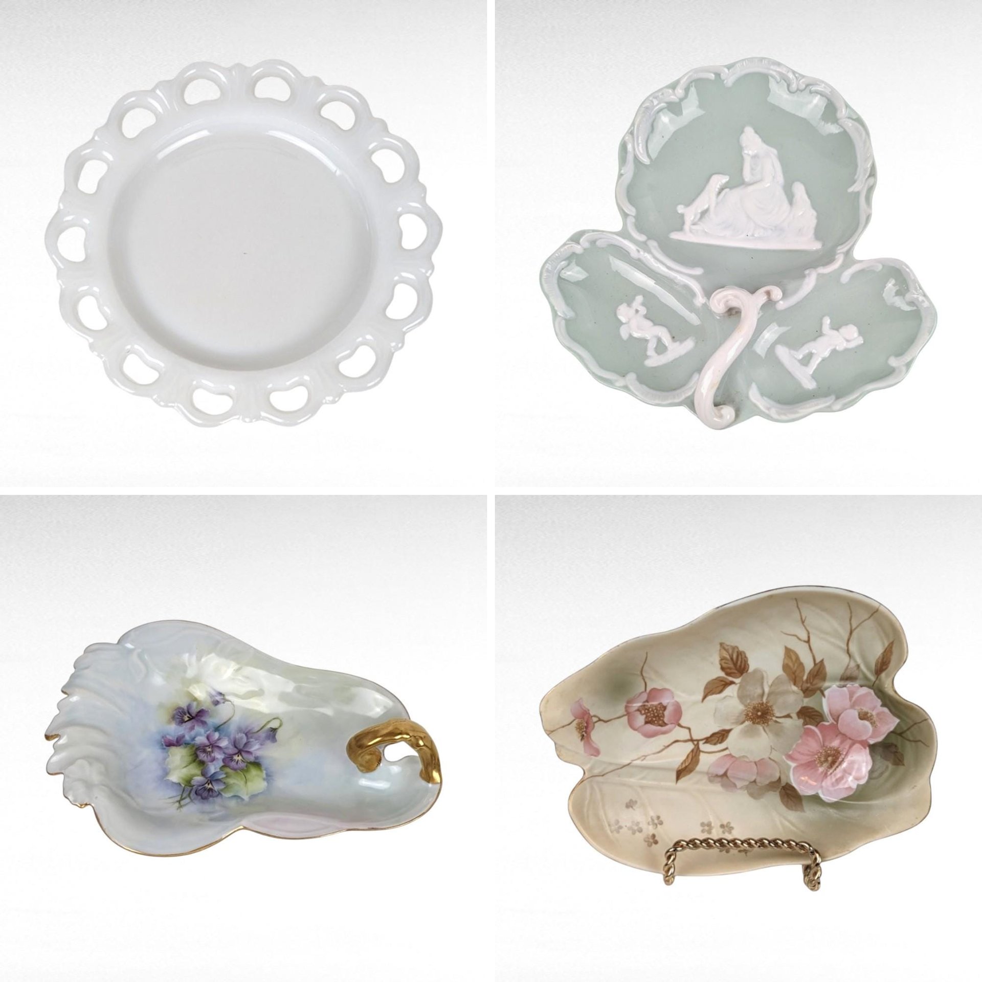 Vintage Dish Lot, Victorian Dogwood Plate, Floral Trinket Dishes, Anchor Hocking Plate, Collectible Dishes, Gift for Her, Home Decor