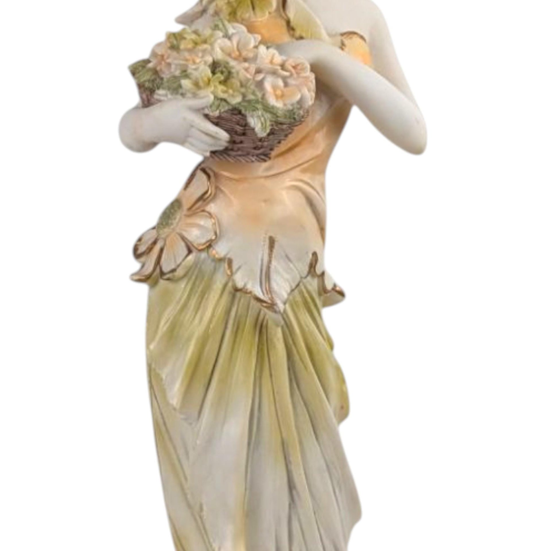 Vintage Resin Woman Figurine, Elegant Dresser Decor, Lady with Flowers, Art Deco Style, Decorative Sculpture
