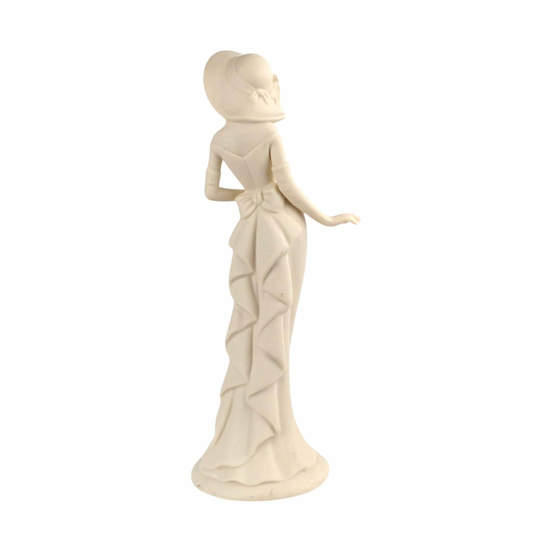 Vintage Bisque Porcelain Lady Figurine, Elegant Dress & Wide Hat, 10 Inch Tall, Classic Home Decor, Gift for Her