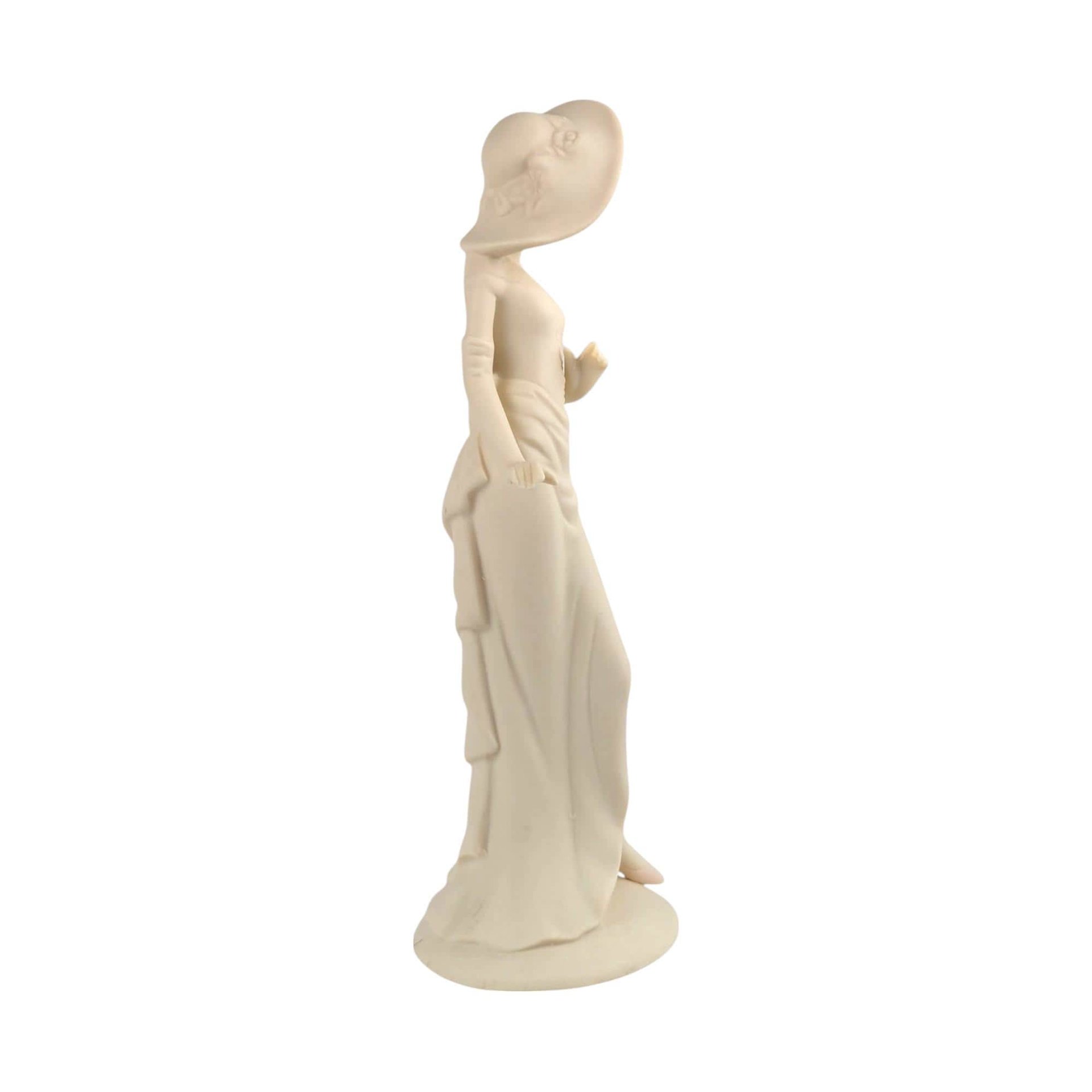 Vintage Bisque Porcelain Lady Figurine, Elegant Dress & Wide Hat, 10 Inch Tall, Classic Home Decor, Gift for Her
