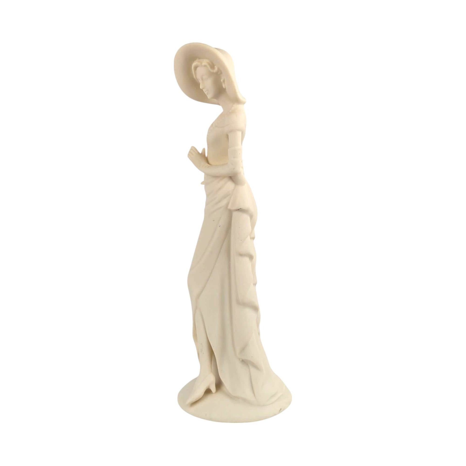 Vintage Bisque Porcelain Lady Figurine, Elegant Dress & Wide Hat, 10 Inch Tall, Classic Home Decor, Gift for Her