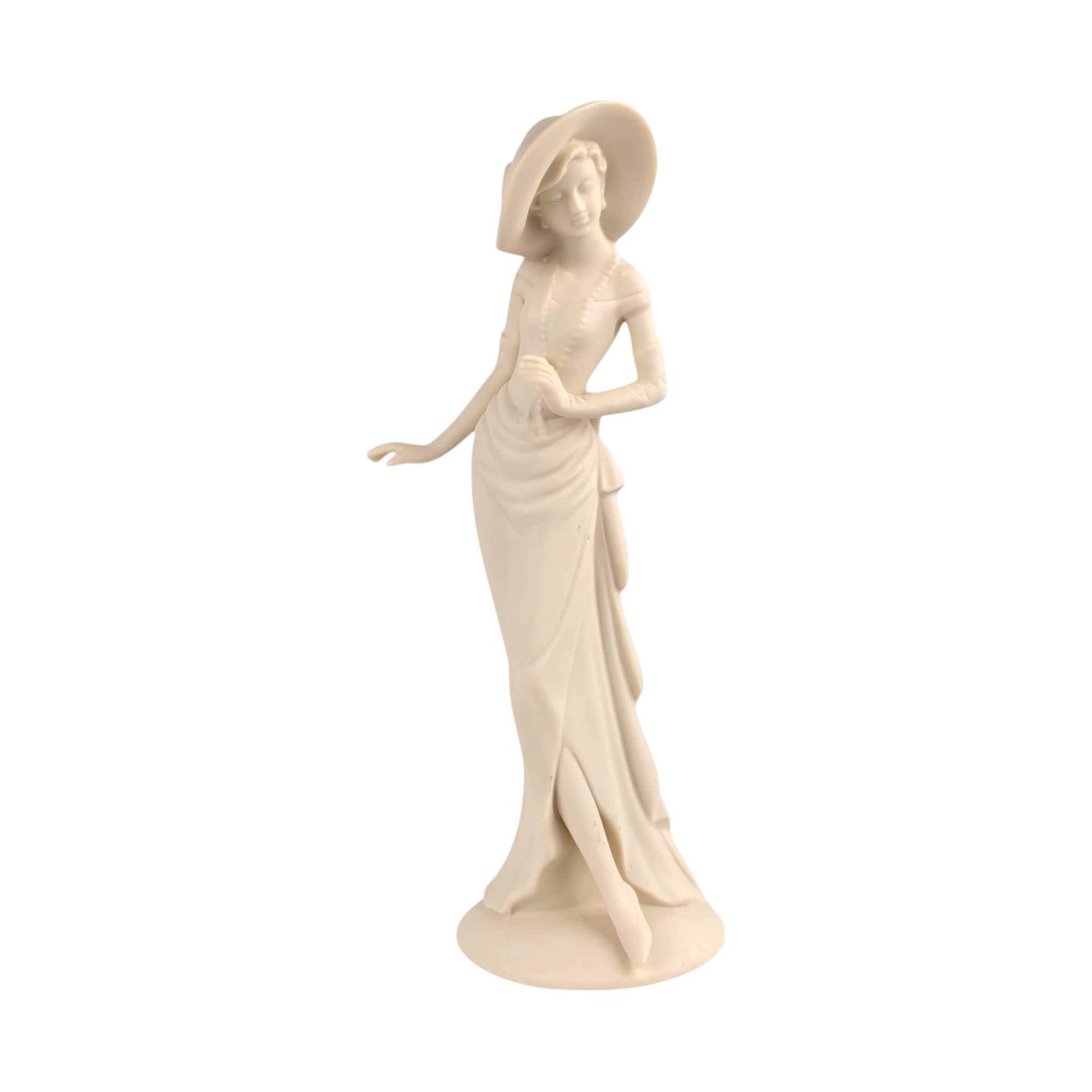 Vintage Bisque Porcelain Lady Figurine, Elegant Dress & Wide Hat, 10 Inch Tall, Classic Home Decor, Gift for Her