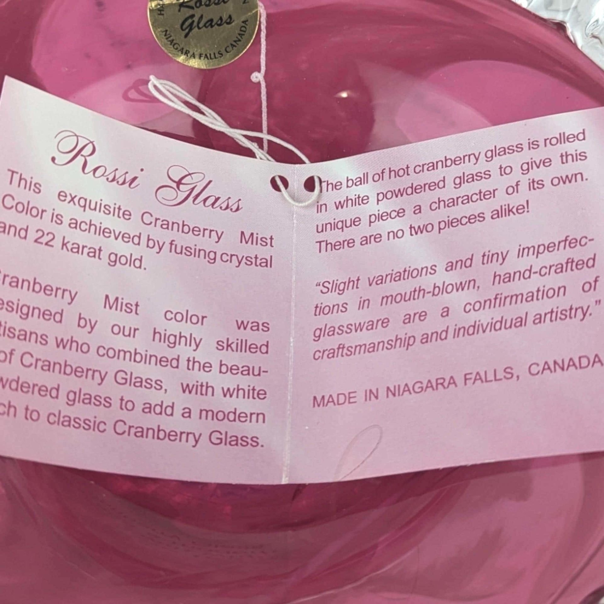 Vintage Rossi Cranberry Mist Candy Dish: 22k Gold Accent Crystal Bowl