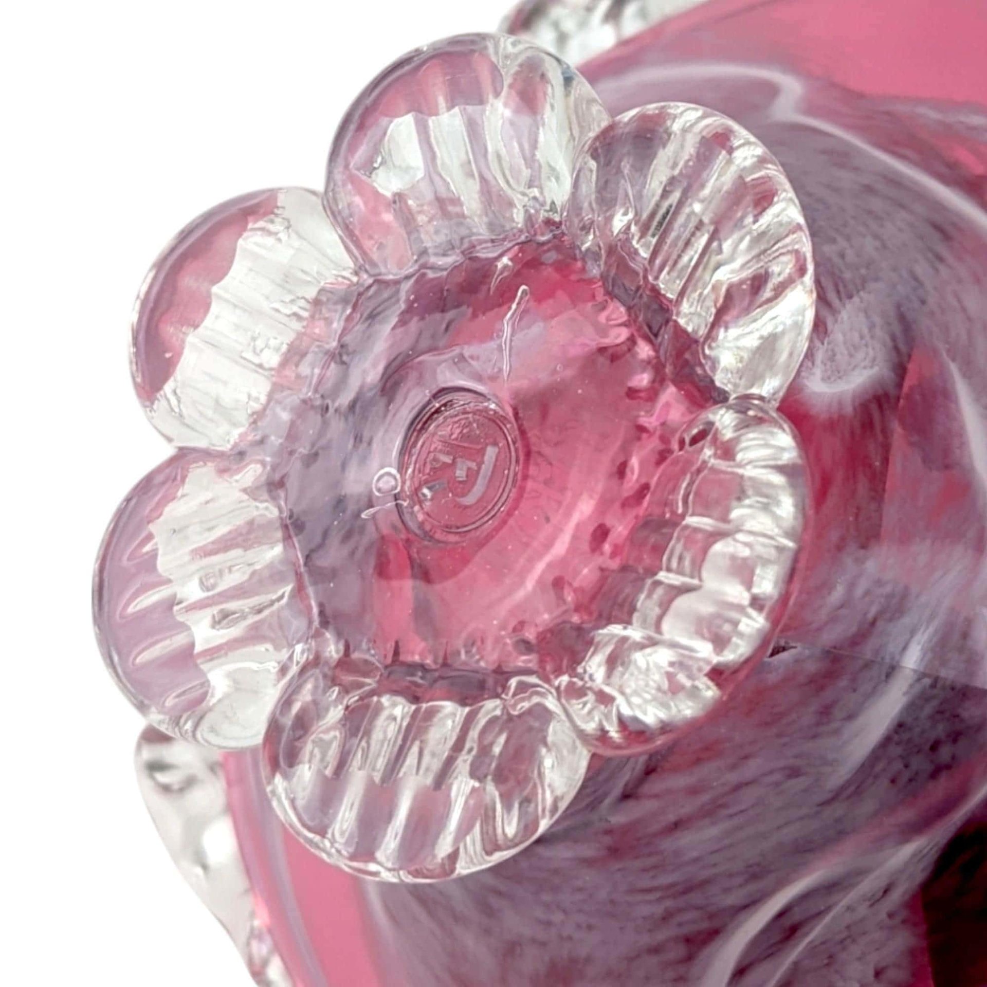 Vintage Rossi Cranberry Mist Candy Dish: 22k Gold Accent Crystal Bowl