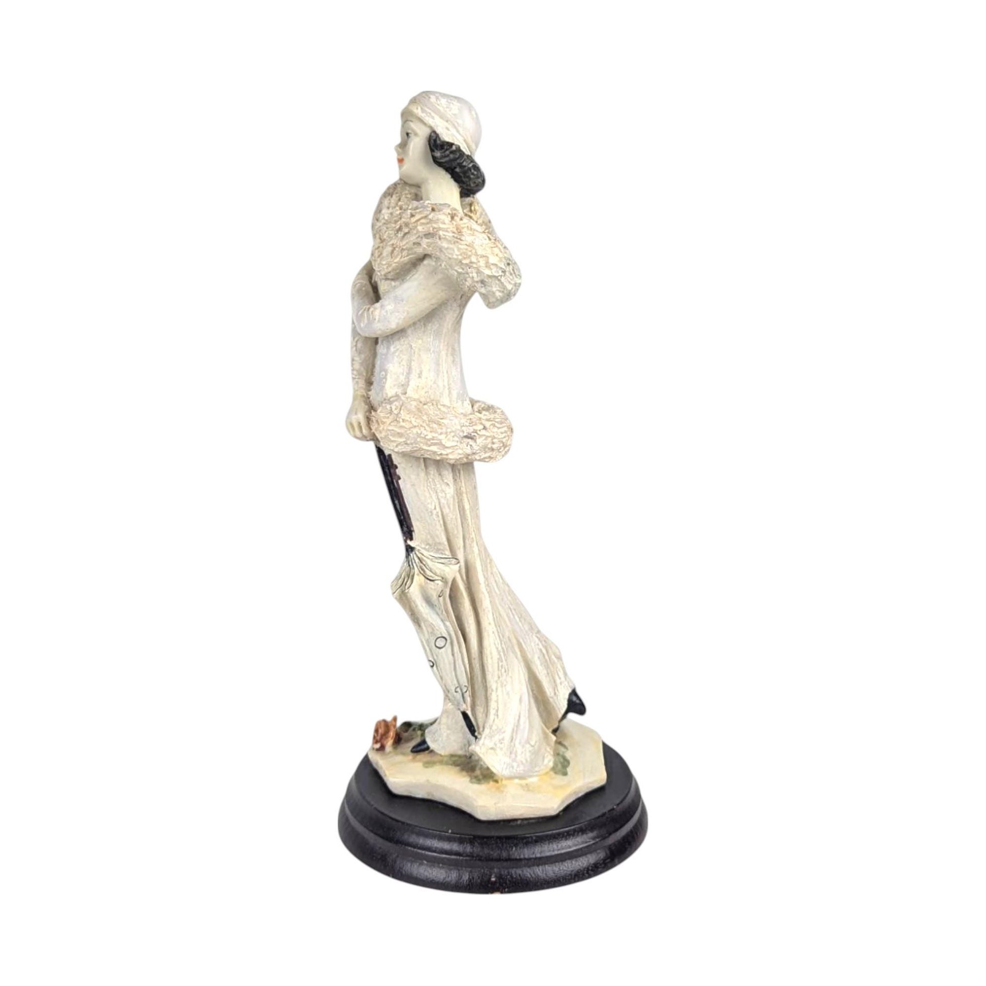 Vintage Art Deco Lady Figurine: Resin Sculpture on Wood Base