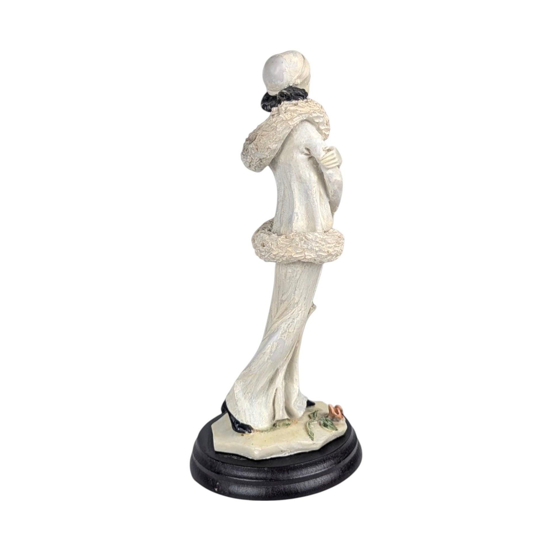 Vintage Art Deco Lady Figurine: Resin Sculpture on Wood Base