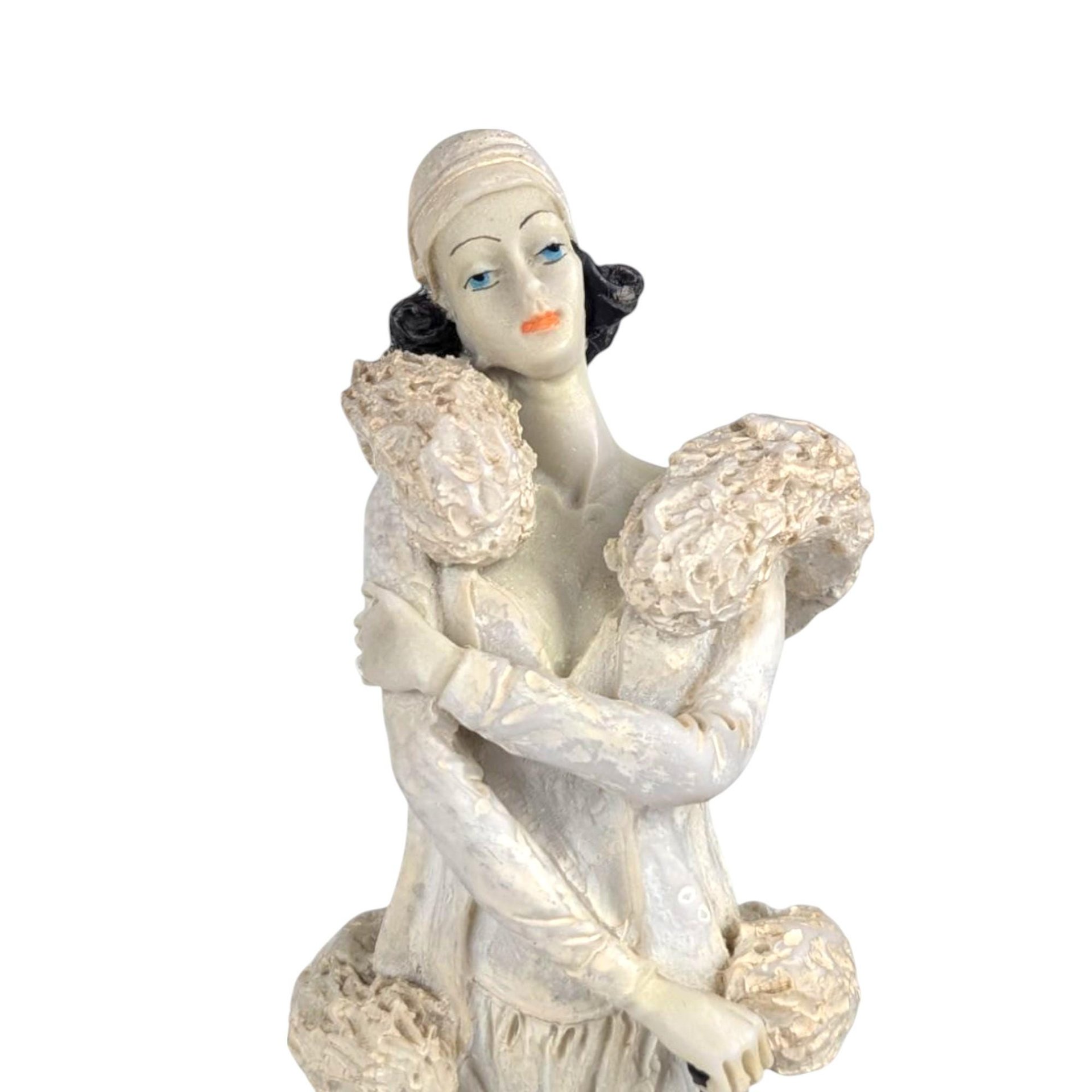 Vintage Art Deco Lady Figurine: Resin Sculpture on Wood Base