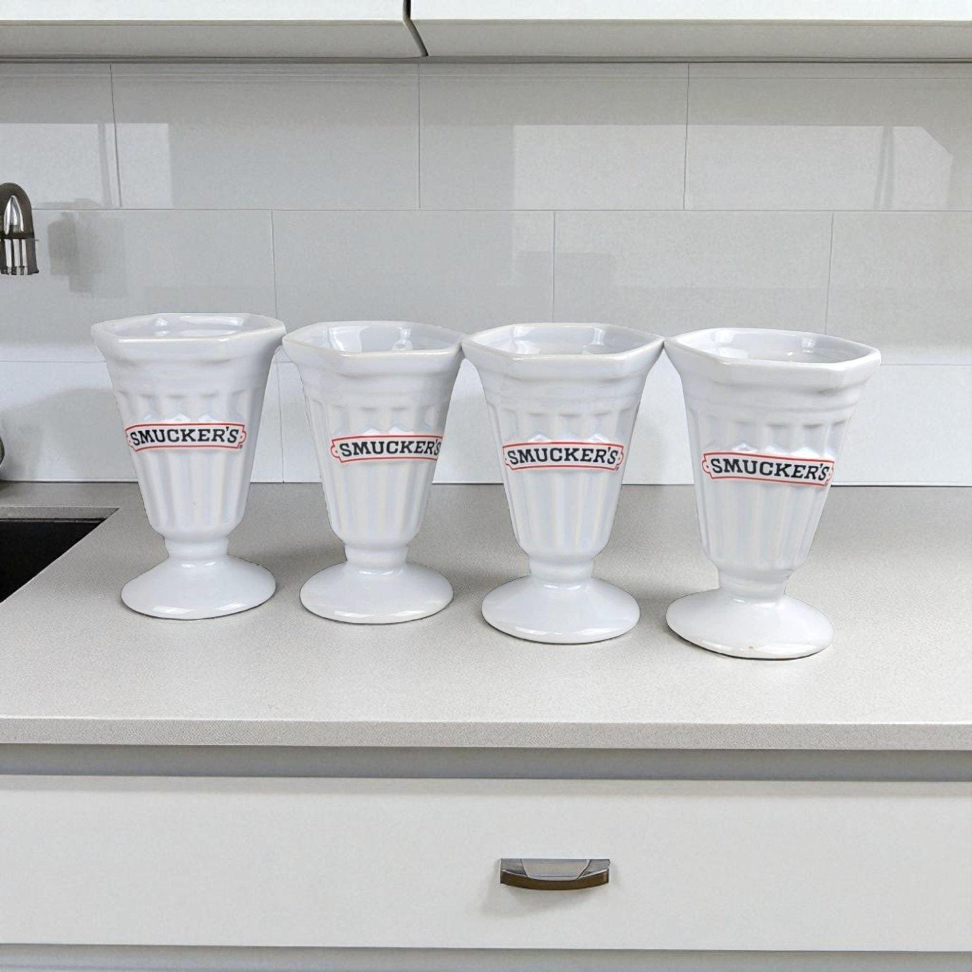 Vintage Smuckers Ceramic Ice Cream Cups: Collectible Sundae Dishes, Set of 4