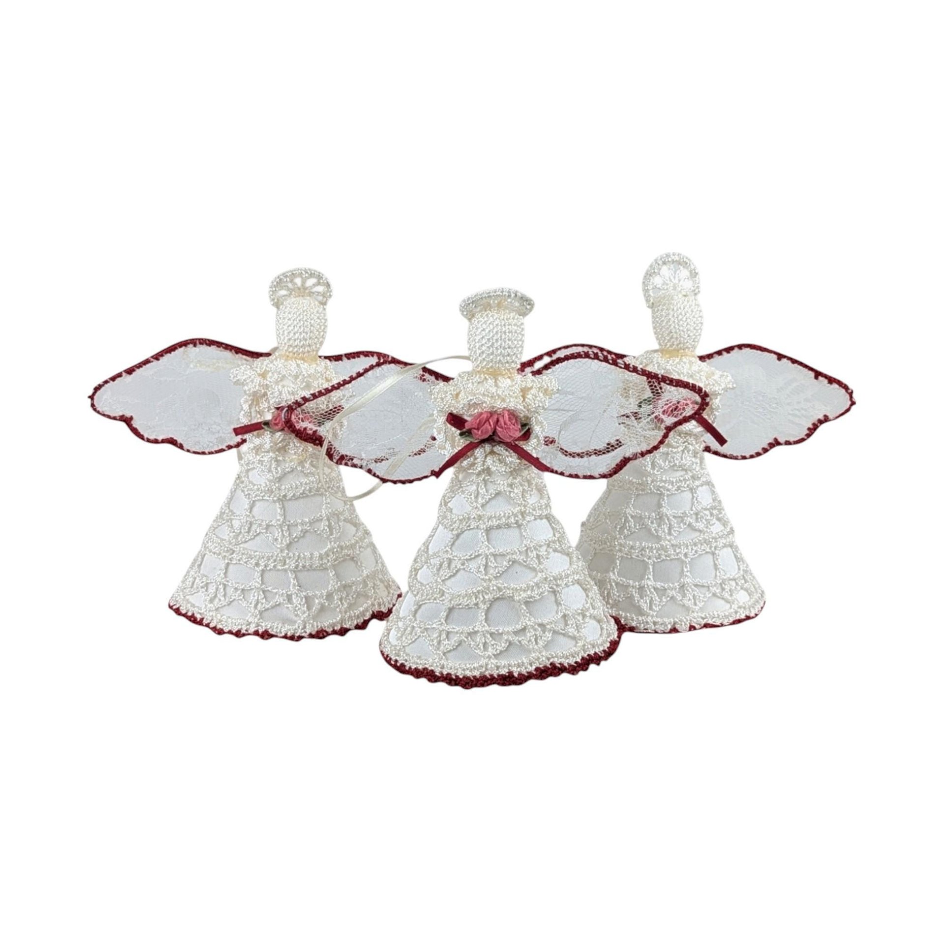 Vintage Handmade Crochet Angels: Set of 3 Christmas Holiday Ornaments
