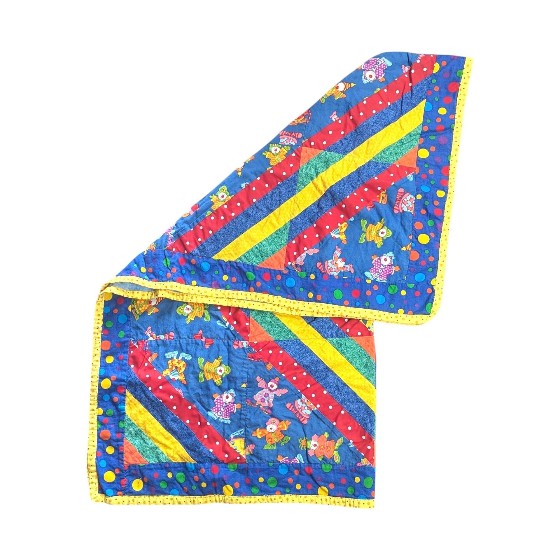 Handmade Clown Baby Quilt: Vintage 80s Nursery Decor