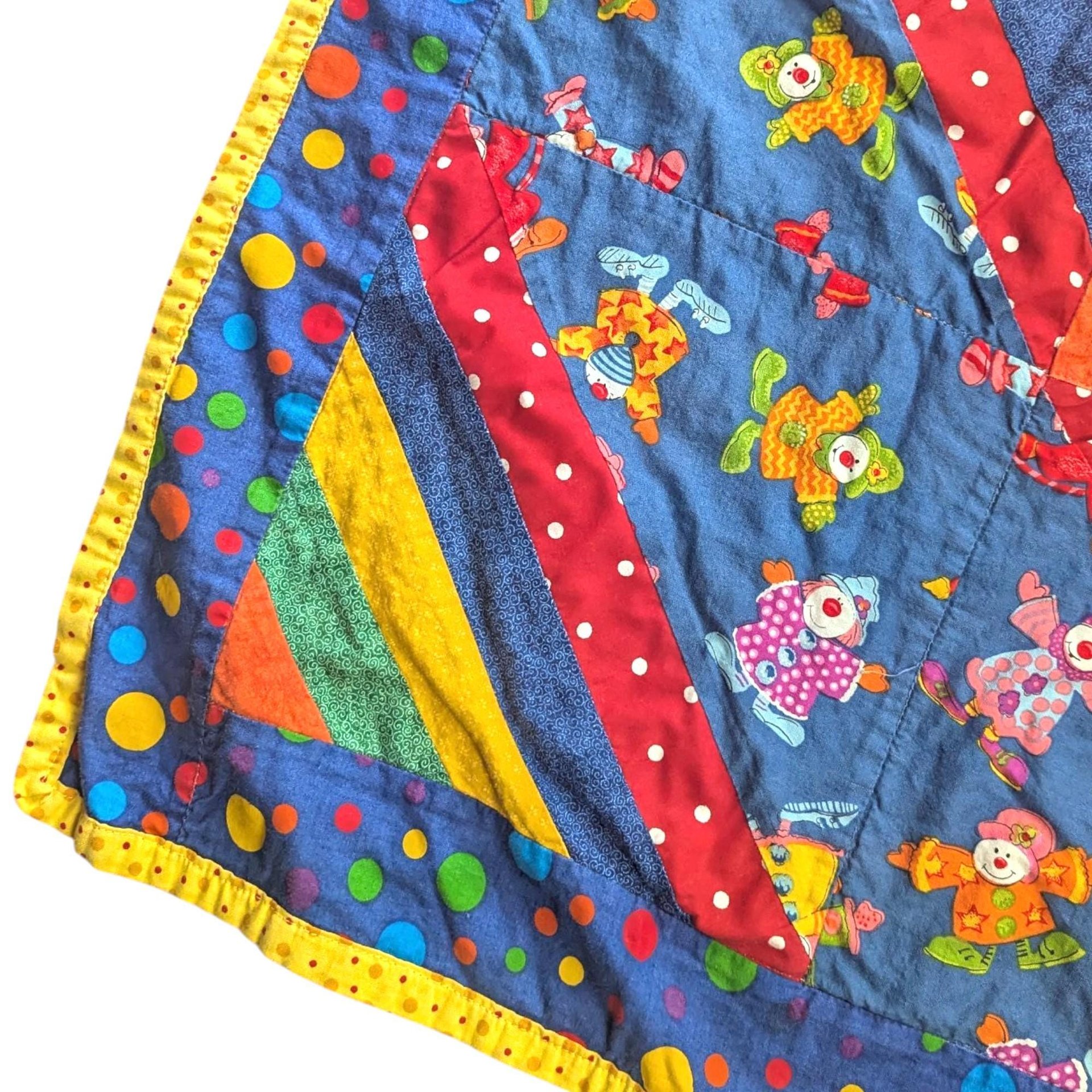 Handmade Clown Baby Quilt: Vintage 80s Nursery Decor