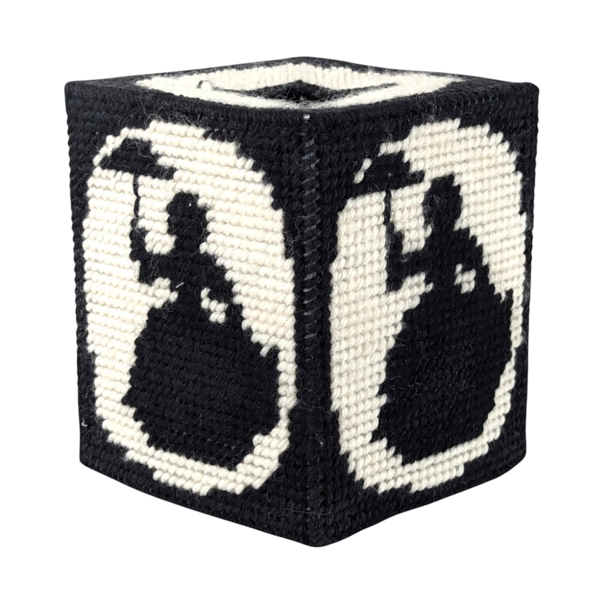 Vintage Needlepoint Tissue Box Cover: Handmade Lady with Umbrella Decor