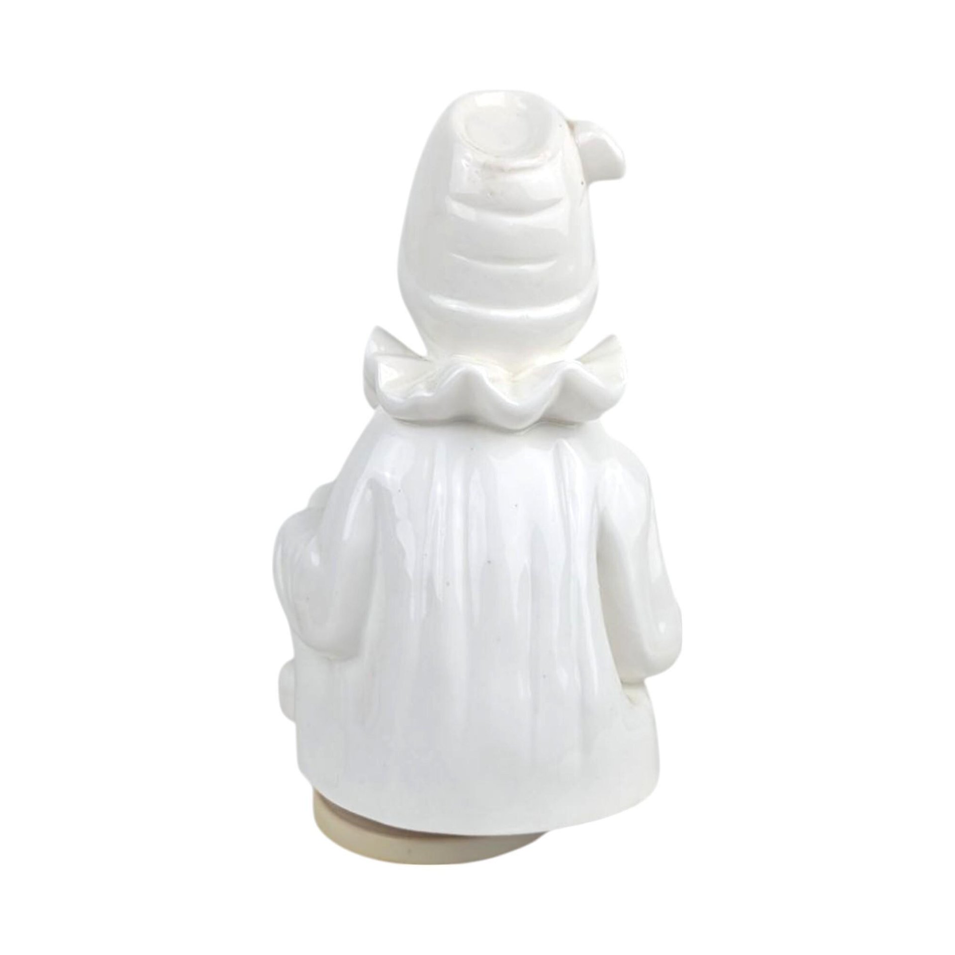 Vintage Pierrot Clown Music Box: White Ceramic Rotating Musical Statue