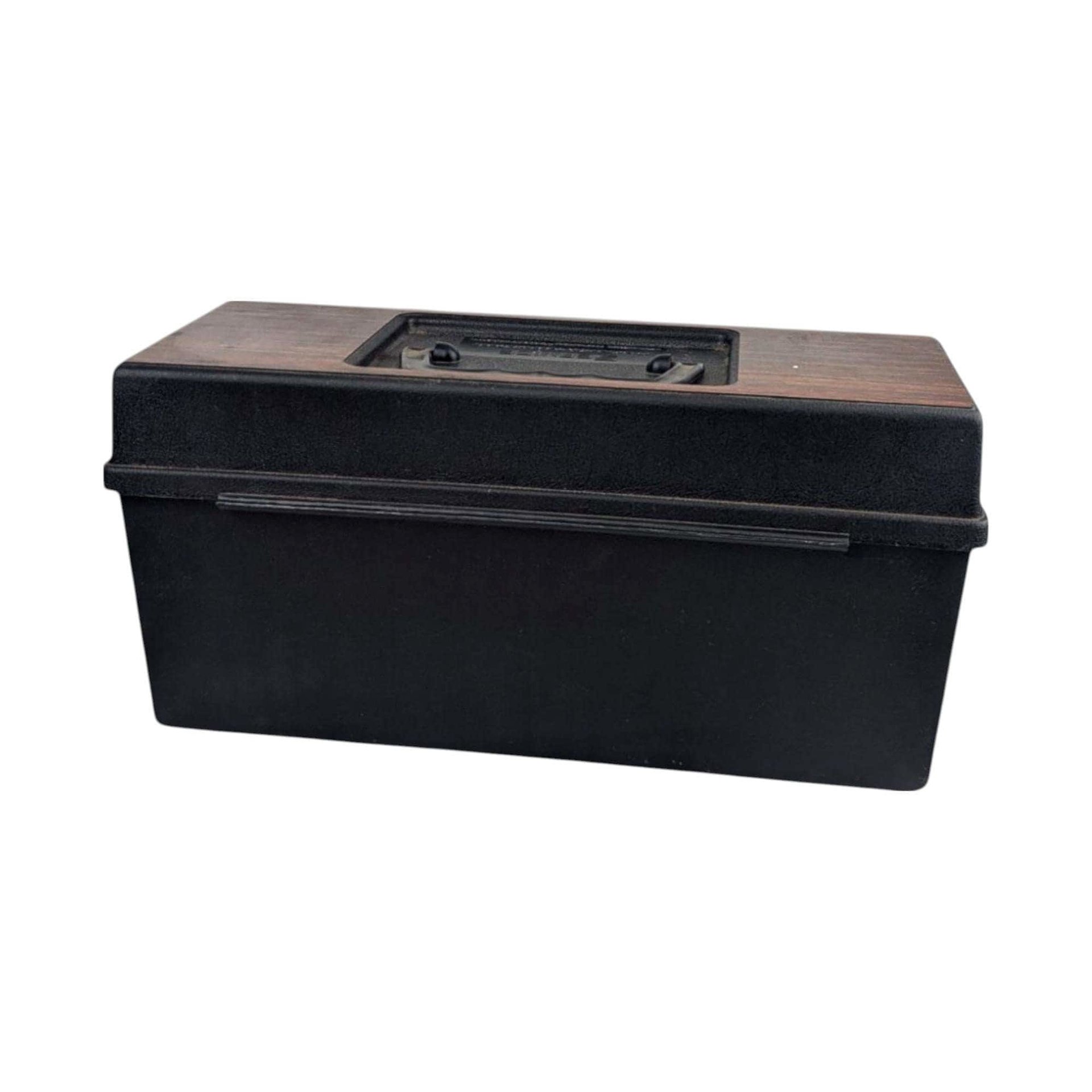 Vintage 1976 8-Track Tape Case with 12 Tapes: Faux Wood Grain Music Storage