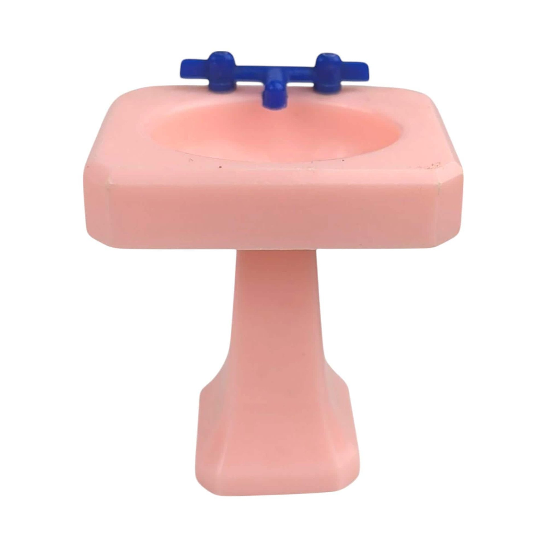 Vintage 1950s Renwal Dollhouse Bathroom Set - Pink Plastic 1:16 Scale Miniatures