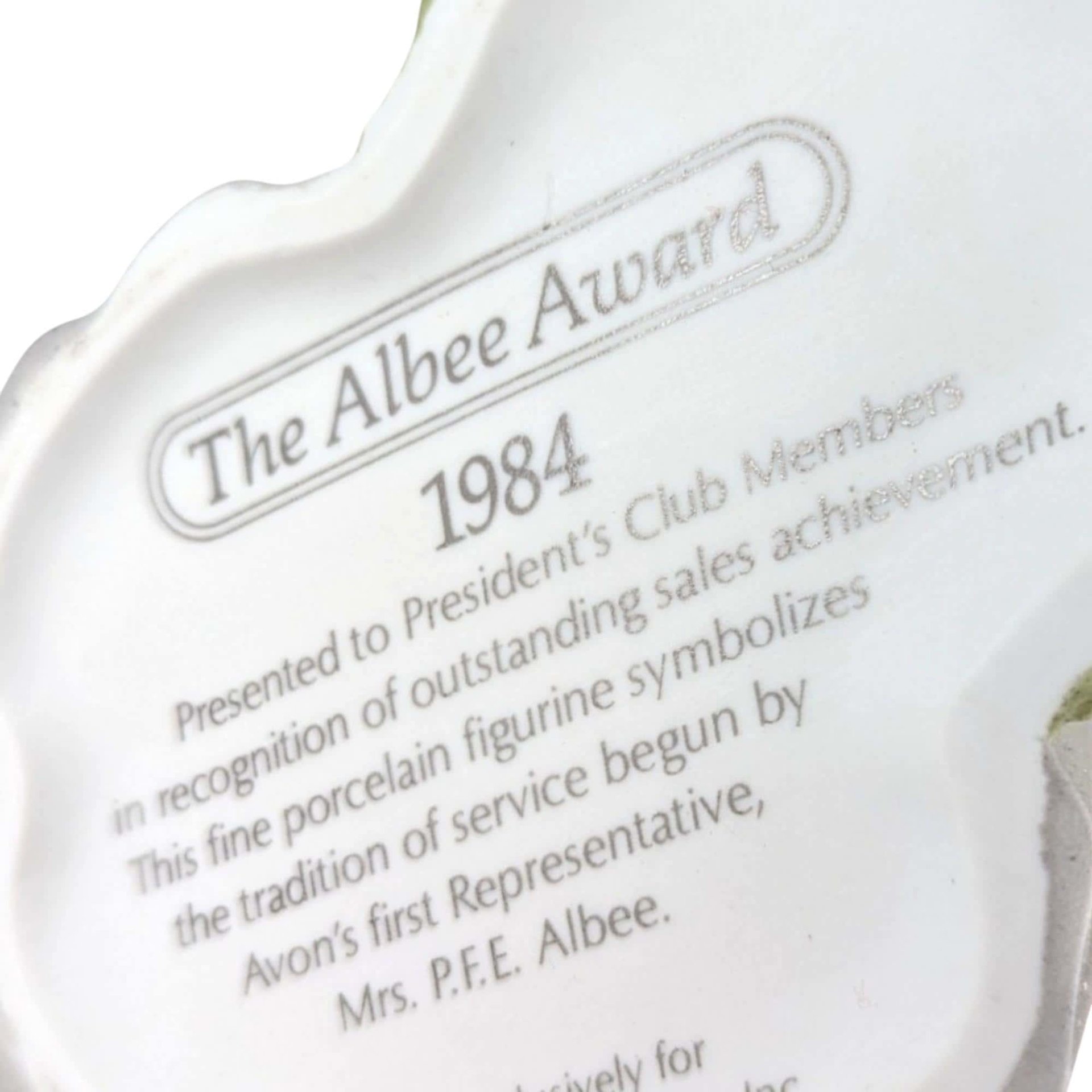 Vintage Avon Mrs. Albee Award Figurine: 1984 Ceramic Sales Achievement Collectible