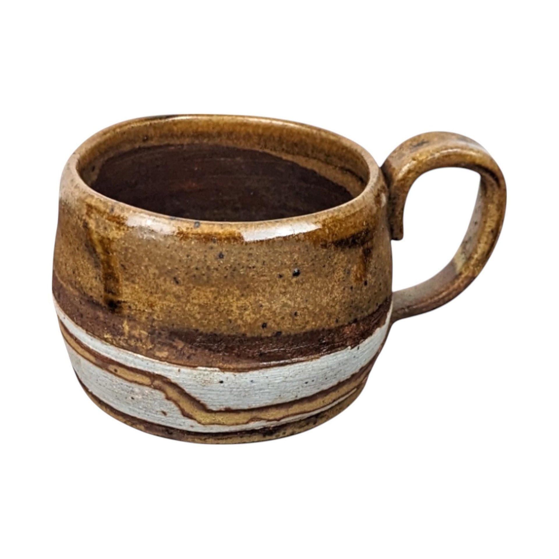 Handmade Studio Pottery Mug: Brown & White Glaze, Rustic Coffee Cup