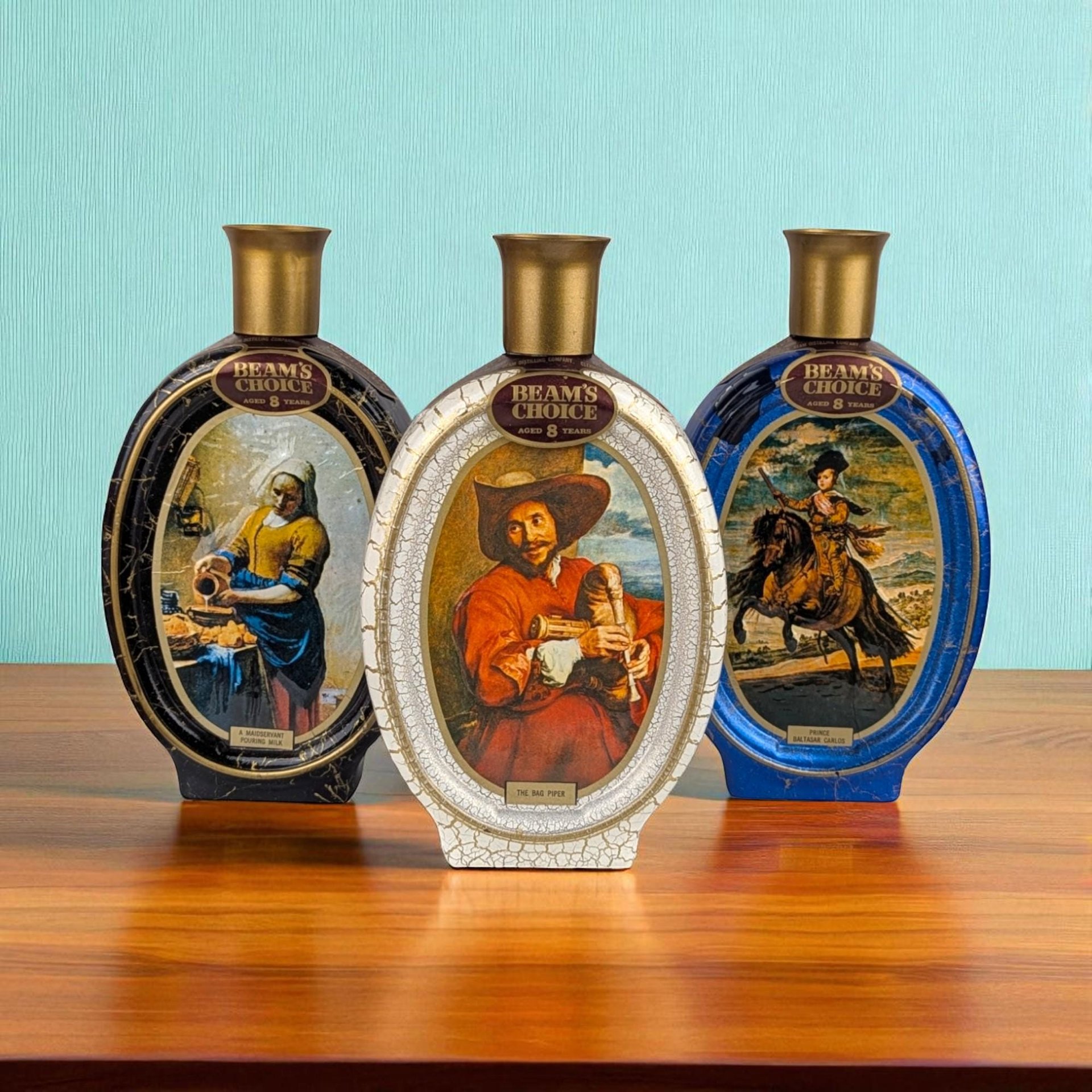 Vintage Jim Beam Decanters, Set of 3,  Bagpiper, Maidservant, Prince Baltasar Carlos, Empty Decanters, Barware, Man Cave Decor