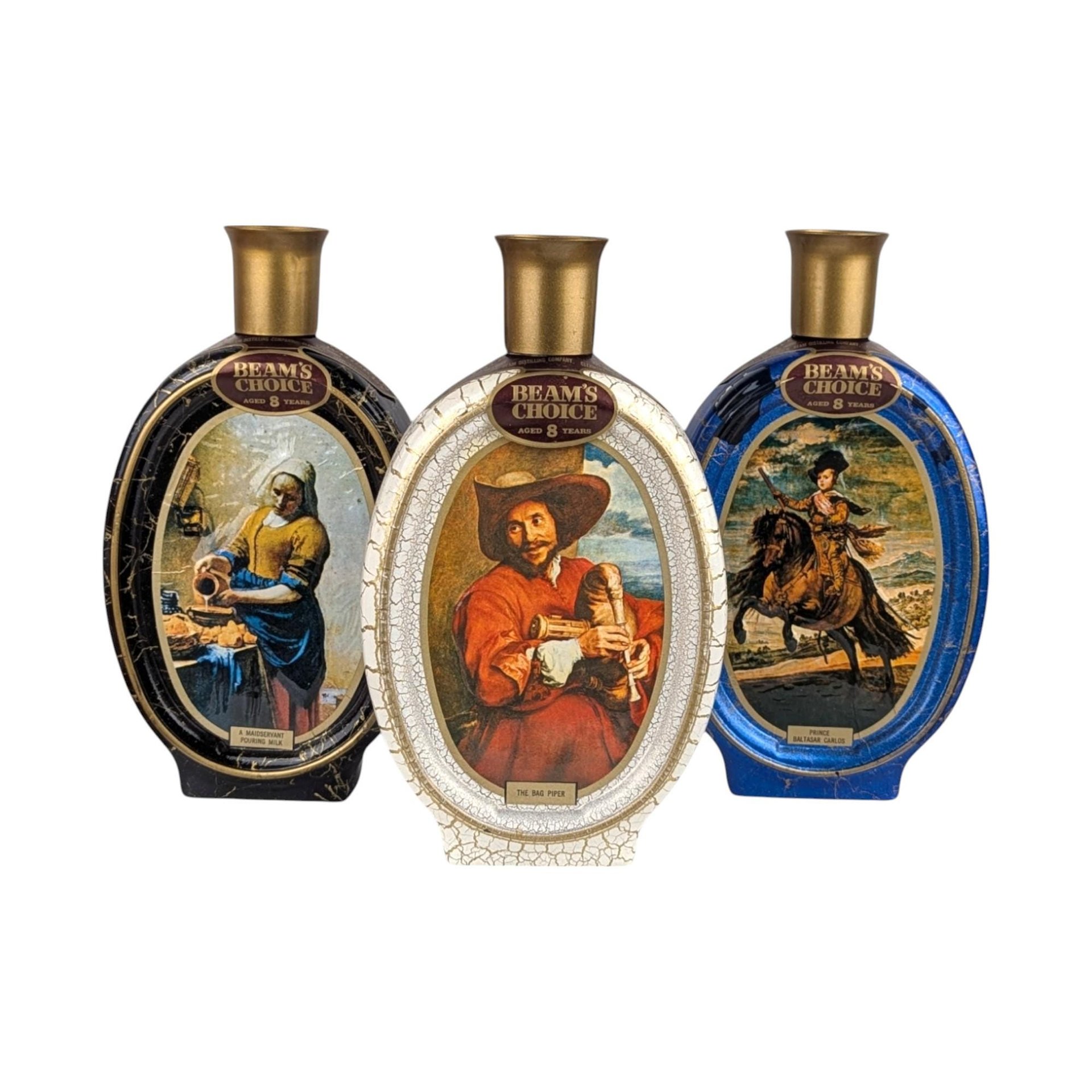 Vintage Jim Beam Decanters, Set of 3,  Bagpiper, Maidservant, Prince Baltasar Carlos, Empty Decanters, Barware, Man Cave Decor