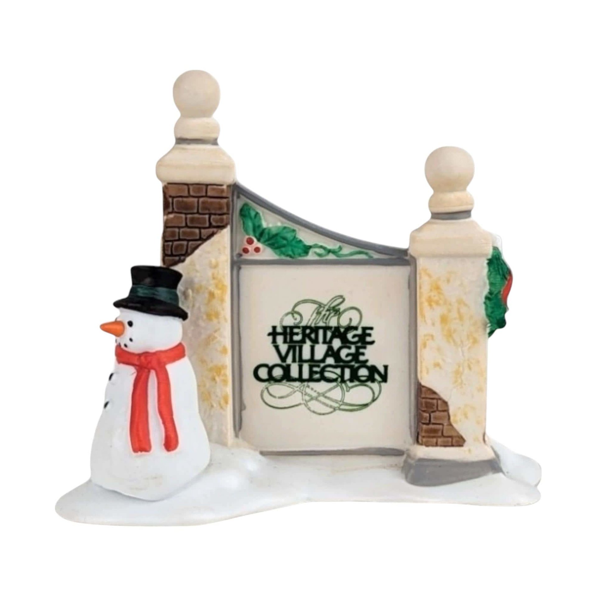 Vintage Dept 56 Village Accessories, Snowman Sign, Well & Cross Set, Hand Painted Porcelain, Christmas Village Decor, Holiday Gift
