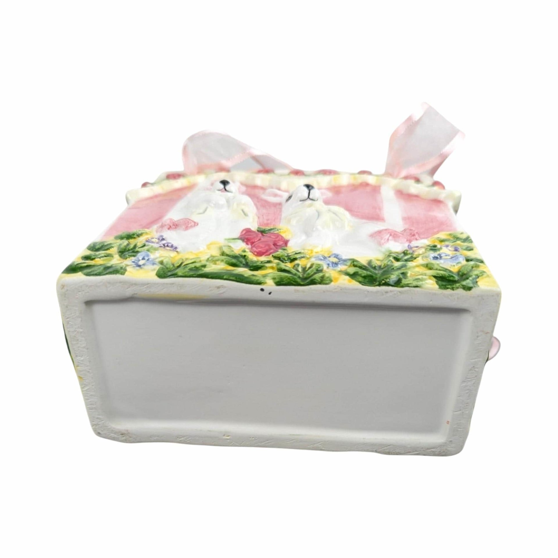 Vintage Ceramic Easter Bunny Bag: Pink Striped Basket Decor