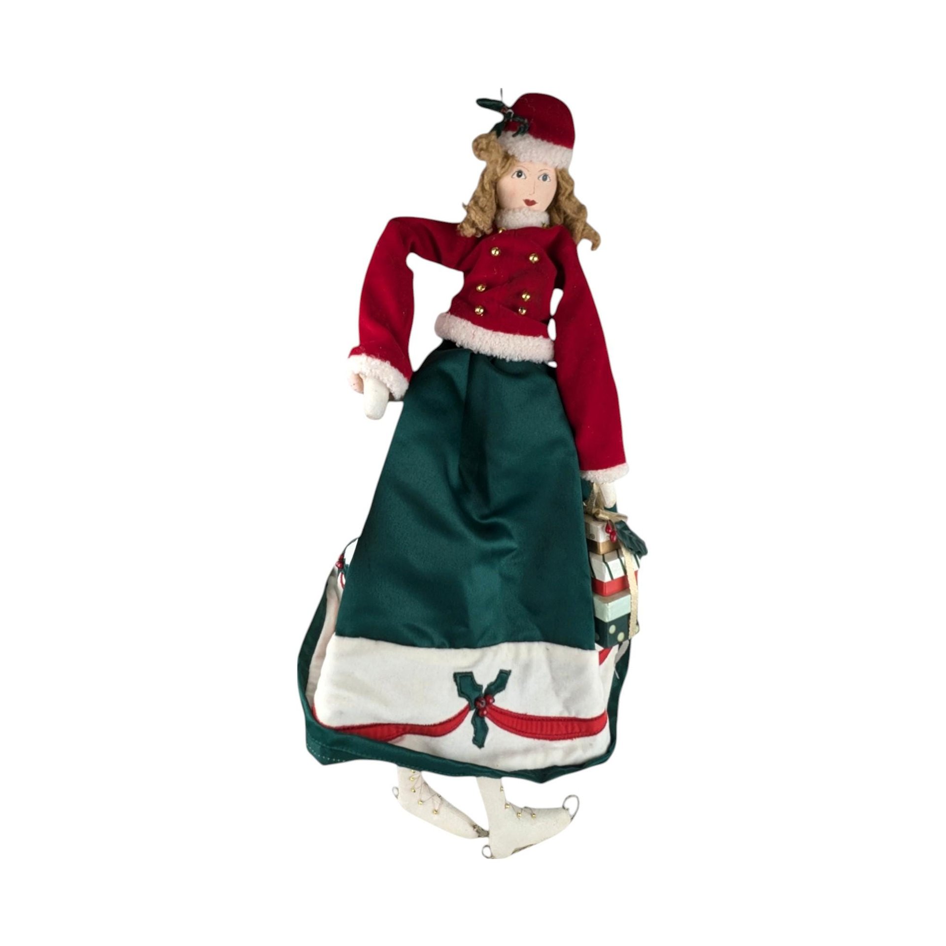 Vintage Ragdoll Shelf Sitter with Ice Skates, 22 Inch Holiday Decor, Collectible Doll, Gift for Child or Collector